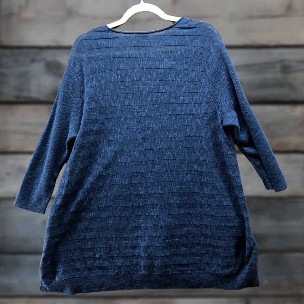 J. Jill VINTAGE J. Jill Cotton Linen Tunic Sweater Womens L Blue V-Neck Ribbed Breathable Size L / US 10 / IT 46 - 1 Thumbnail