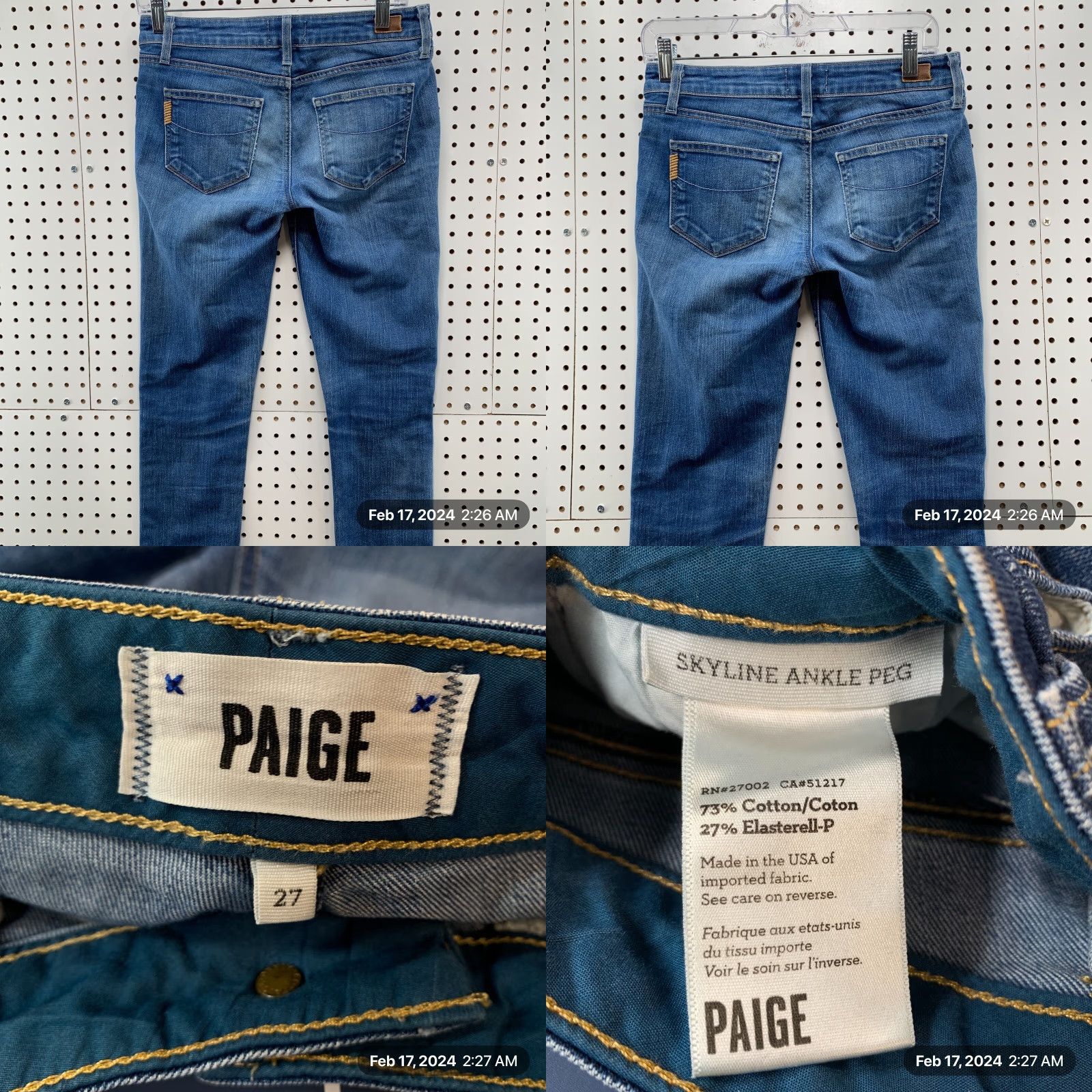 Paige Paige Jeans Women’s Slim Skyline Denim Skinny Ankle 28x30.5 Blue Size 27 Stretch Regular Womens Size 27" / US 4 / IT 40 - 8 Thumbnail