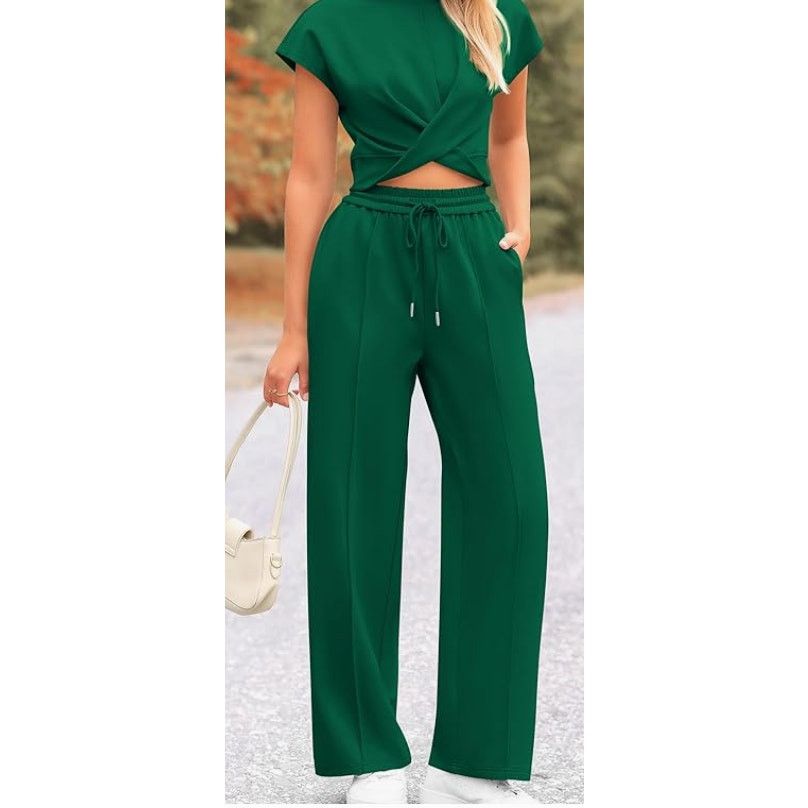 The Unbranded Brand Women's 2Piece Outfits Tracksuit Twist Crop Wide SIZE LARGE Size 24" / US 00 / IT 34 - 4 Thumbnail