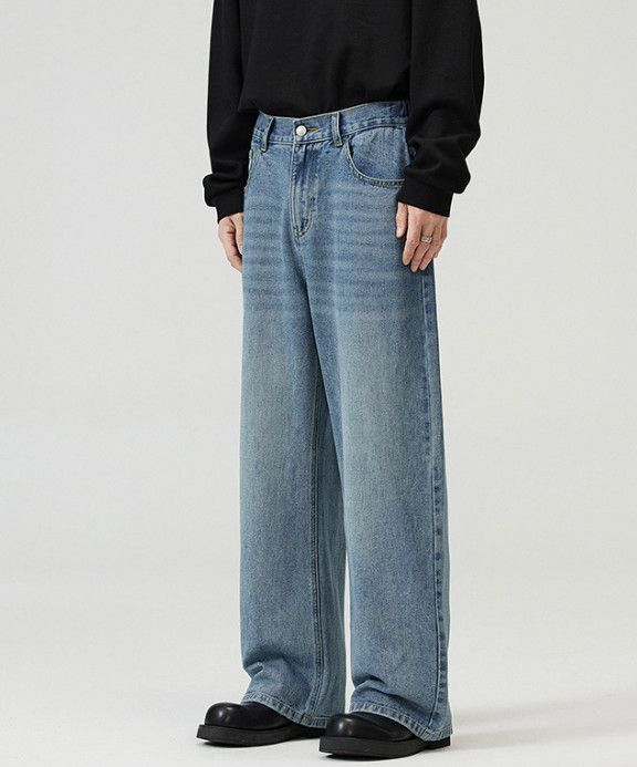 Japanese Brand Street loose straight retro washed distressed jeans for men Size US 32 / EU 48 - 3 Thumbnail