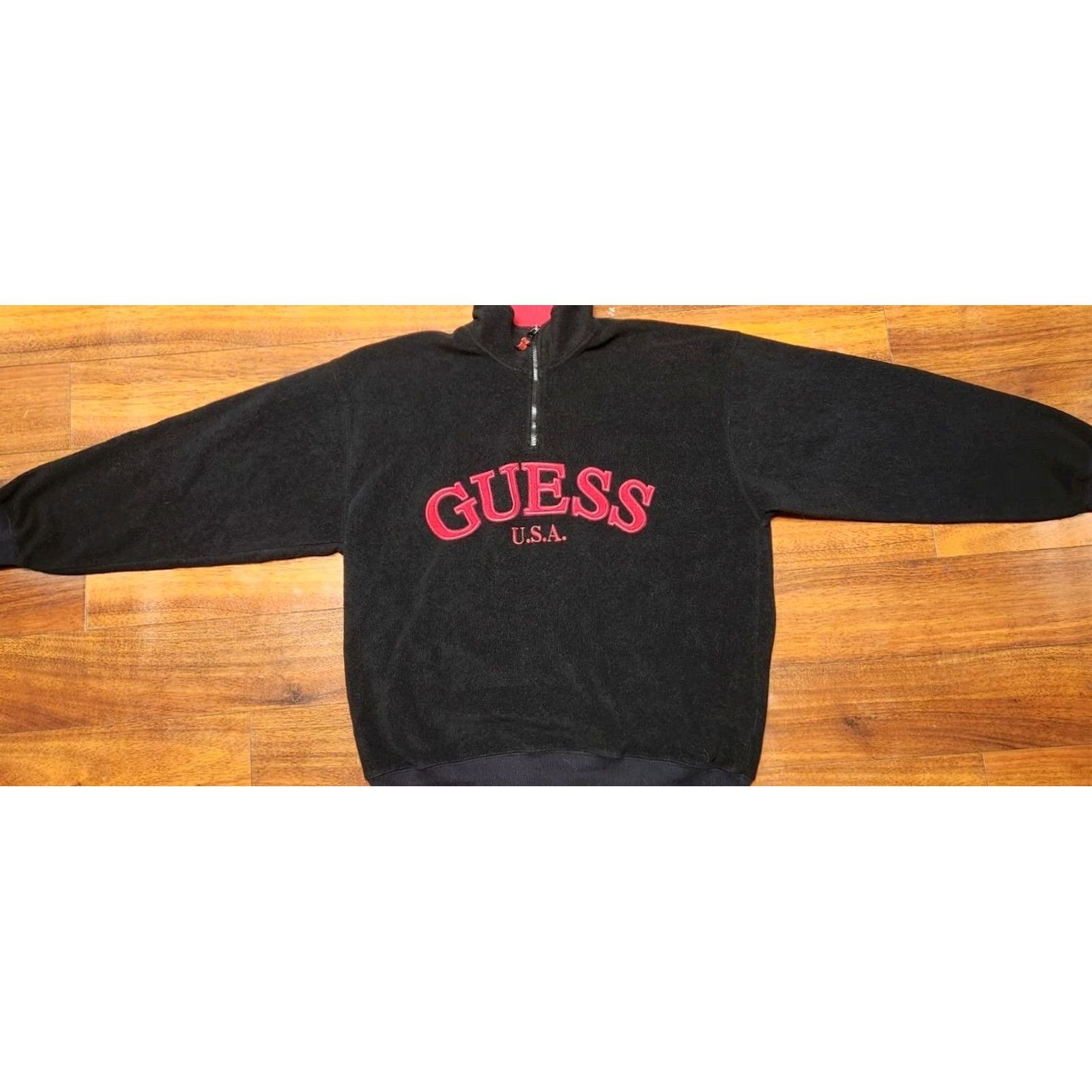 Guess VINTAGE GUESS Sweater Men's XL 1/4 Zip Fleece Jacket Black Pullover Embroidered Size US XL / EU 56 / 4 - 3 Thumbnail