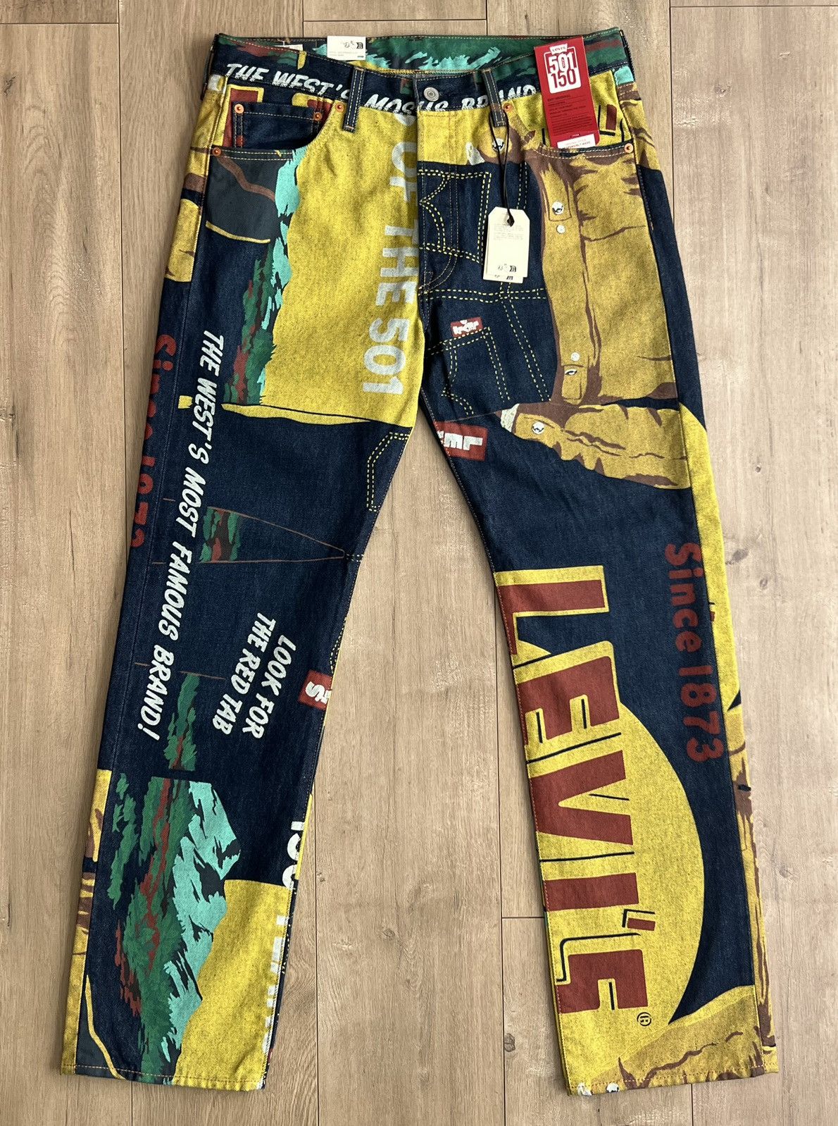 image of Levis x Levis Made Crafted Levi’S 501 Limited Edition 150Th Anniversary Denim in Blue Yellow (Size 