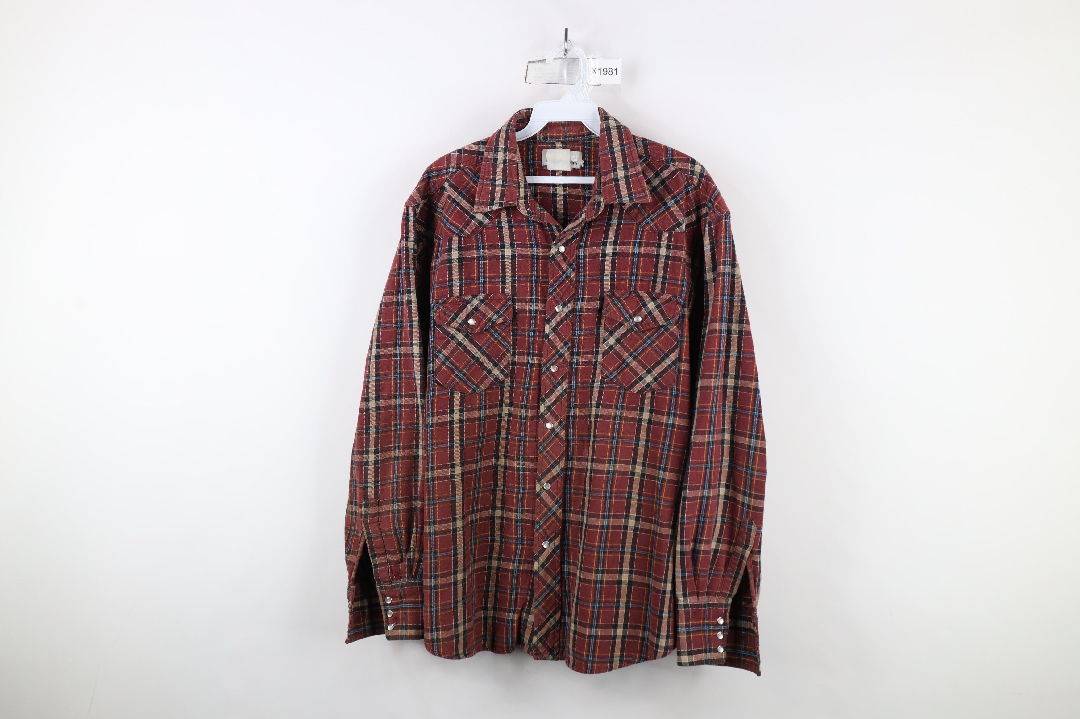 Vintage × Wrangler Vintage 90s Wrangler Western Snap Button Flannel Shirt Plaid Size US XXL / EU 58 / 5 - 1 Thumbnail