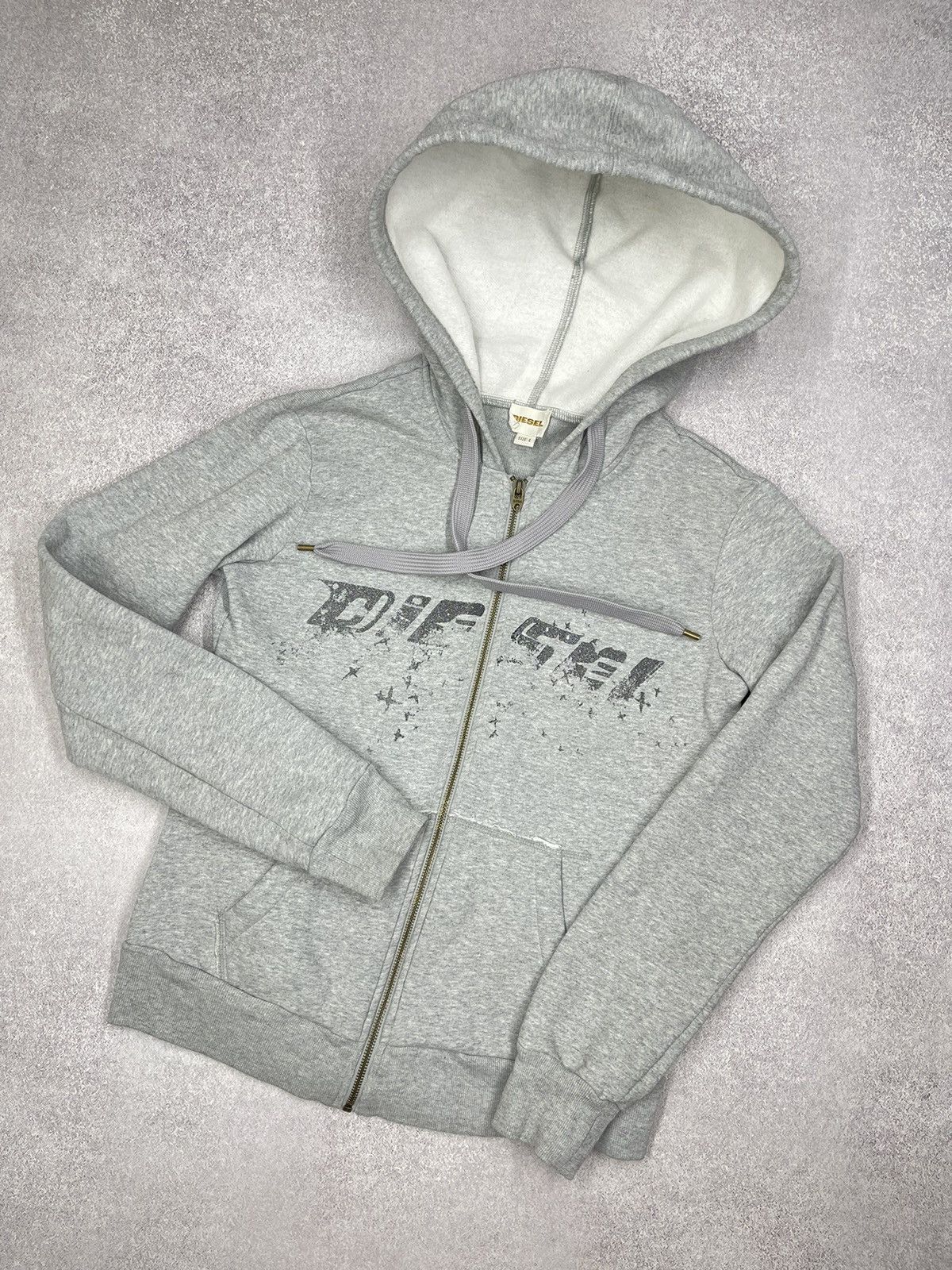 Women Diesel Grey Zip Hoodie Big Logo Y2K