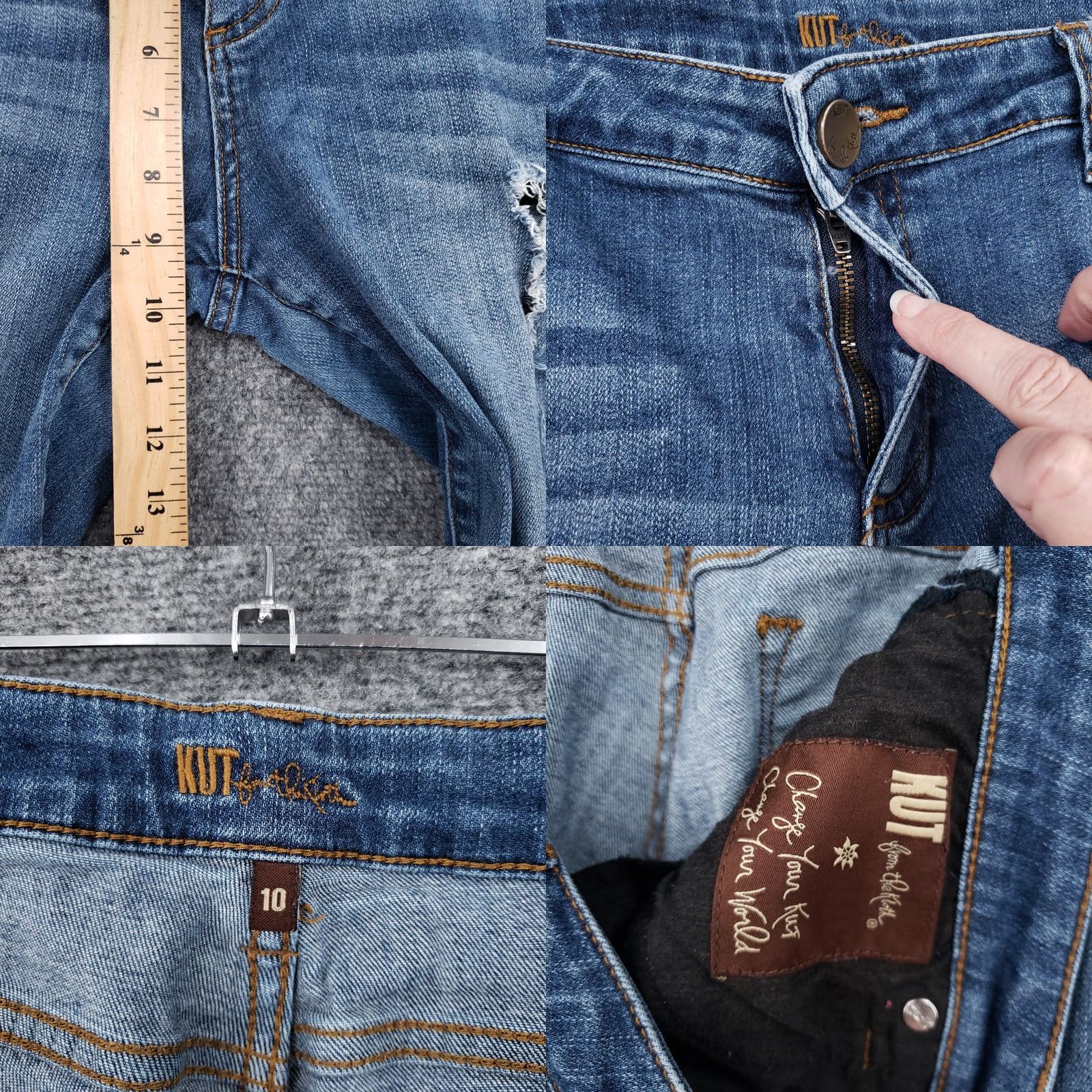Vintage KUT from the Kloth Jeans Womens 10 Blue Straight Ankle Mid Rise Distressed Denim Size 32" / US 10 / IT 46 - 8 Thumbnail