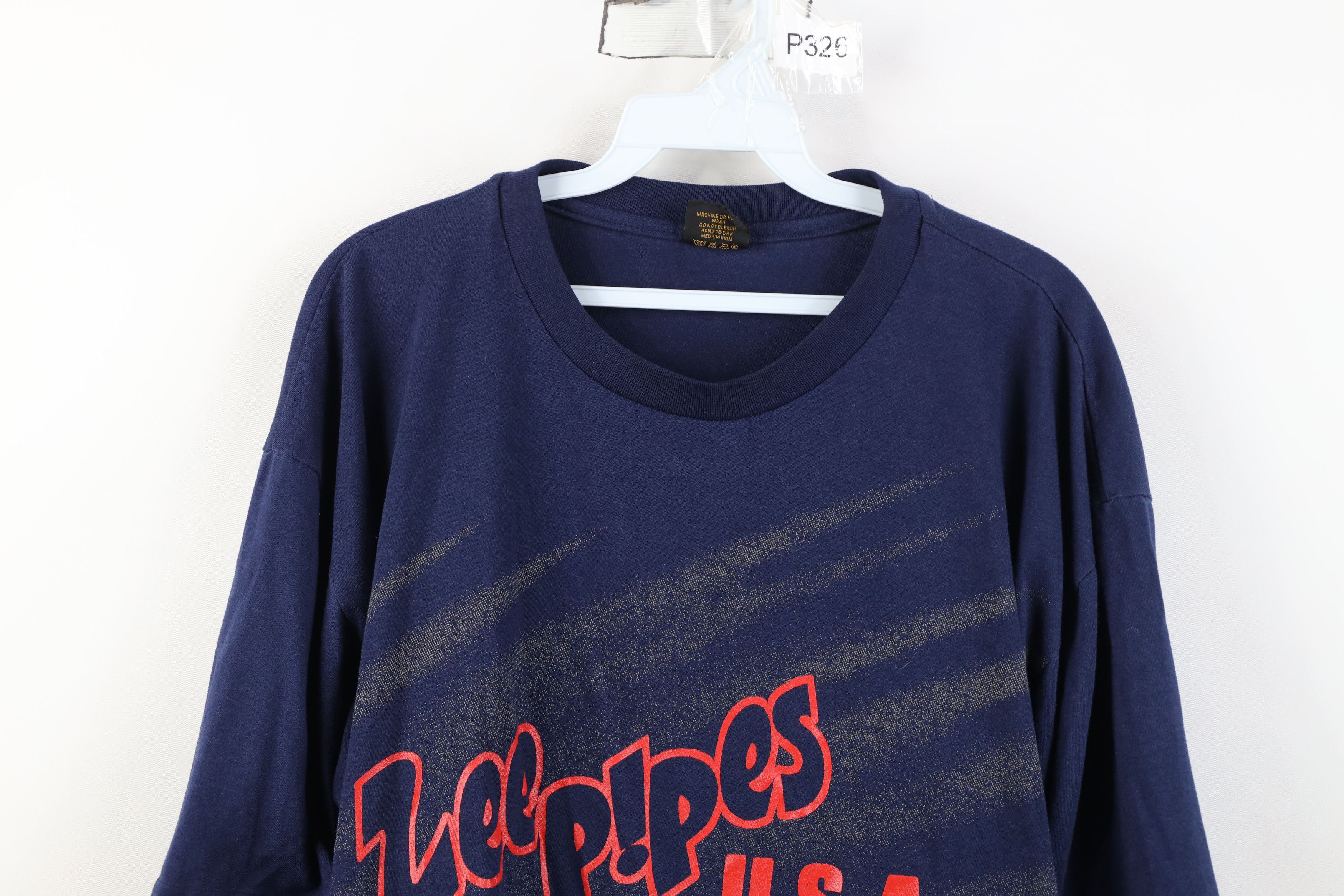 Lee Vintage 90s Lee Pipes USA Baggy Fit T-Shirt Navy Blue Size US XL / EU 56 / 4 - 2 Thumbnail