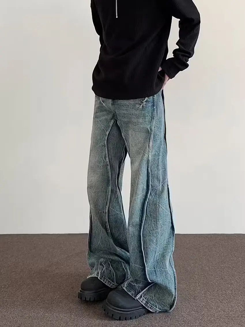 Designer × Japanese Brand Blue striped embroidered baggy jeans Size US 34 / EU 50 - 1 Thumbnail