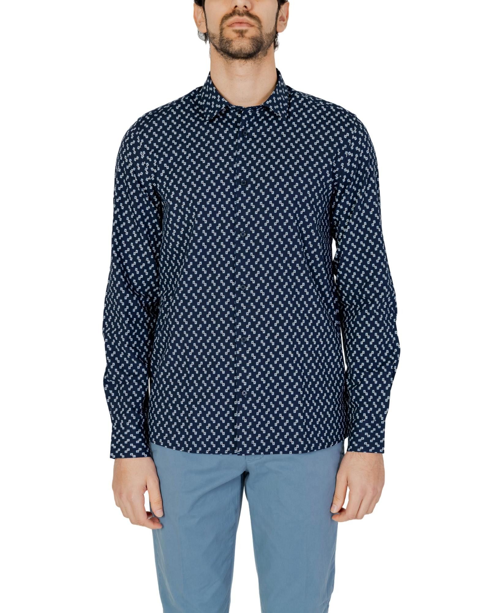image of Antony Morato Geometric Buttoned Shirt in Blue, Men's (Size Large)