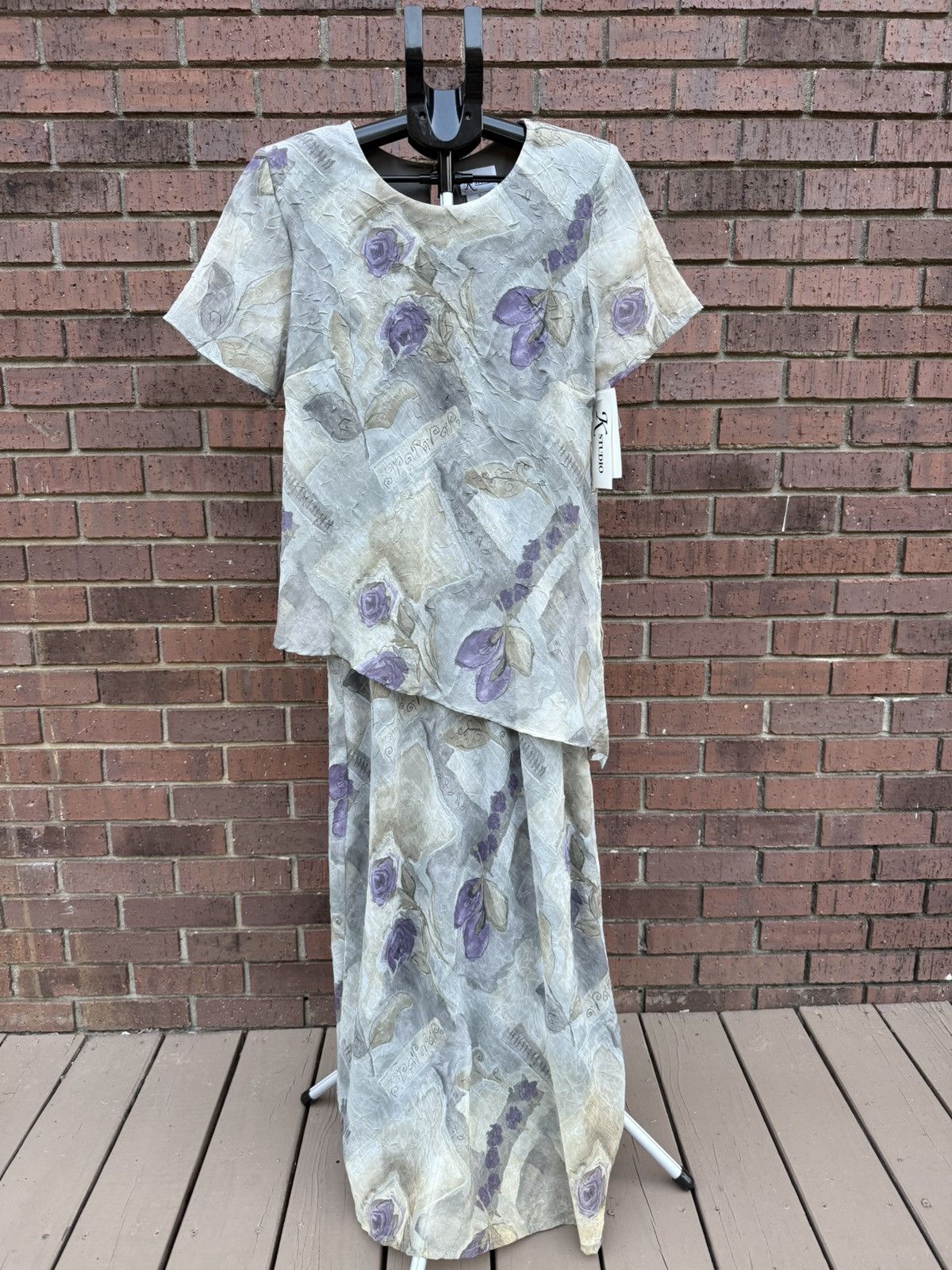 Other VTG 90s Y2K Sage Green Purple Crinkle Overlay Maxi Dress Size XL / US 12-14 / IT 48-50 - 1 Thumbnail