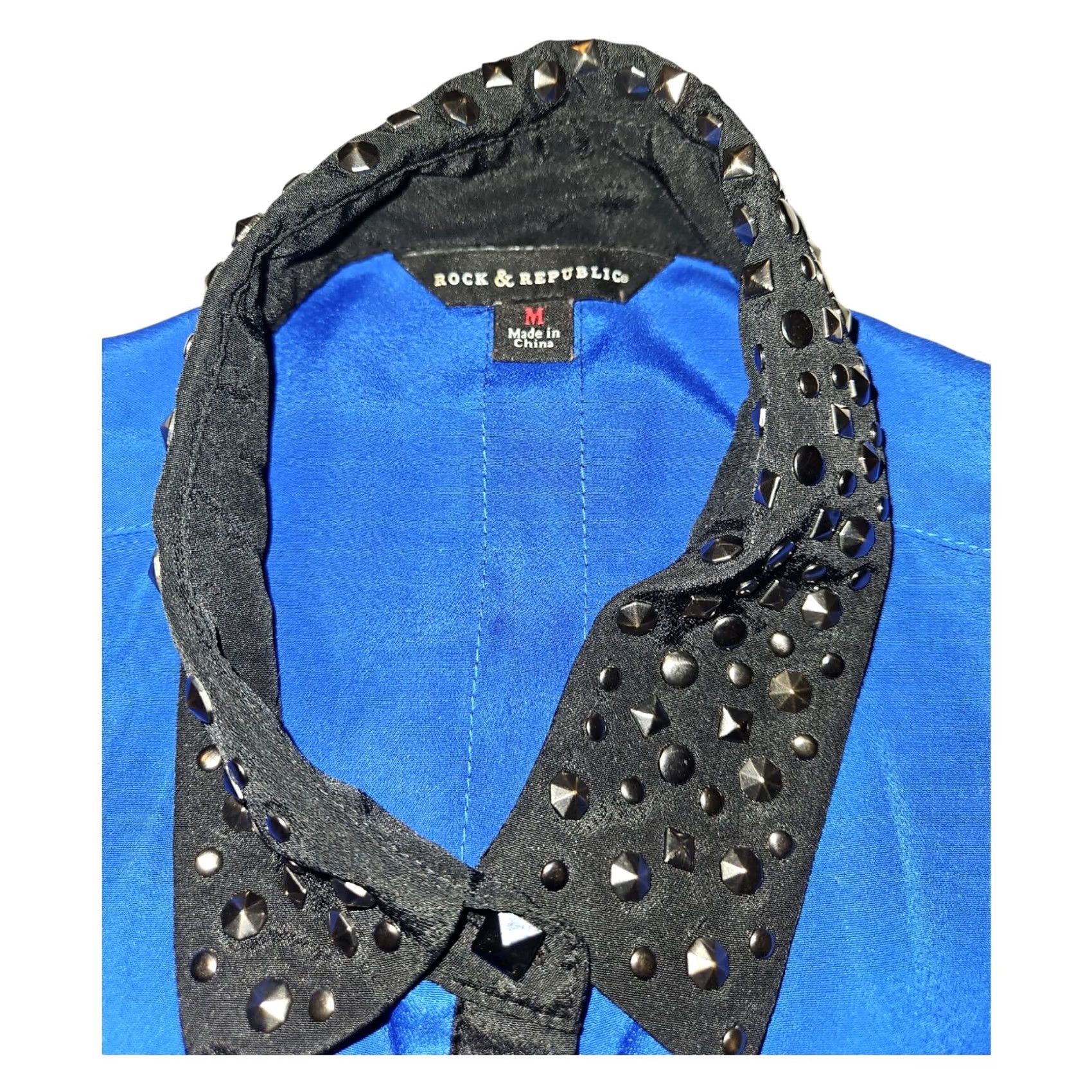 Vintage Rock & Republic Women's Medium Blue Button Up Shirt Long Sleeve Modern Blingy Size M / US 6-8 / IT 42-44 - 2 Thumbnail
