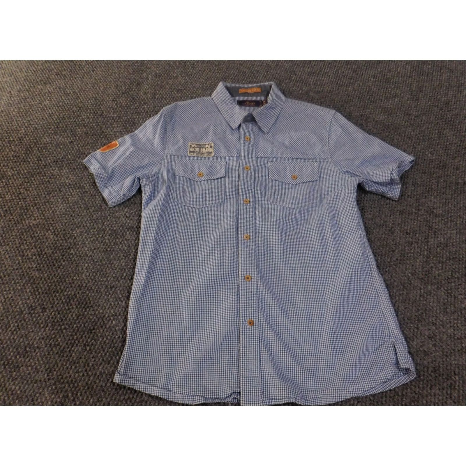 Vintage VINTAGE Akoo Shirt Mens Medium Blue White Plaid Short Sleeve Button Up Utility Patch Size US M / EU 48-50 / 2 - 4 Thumbnail