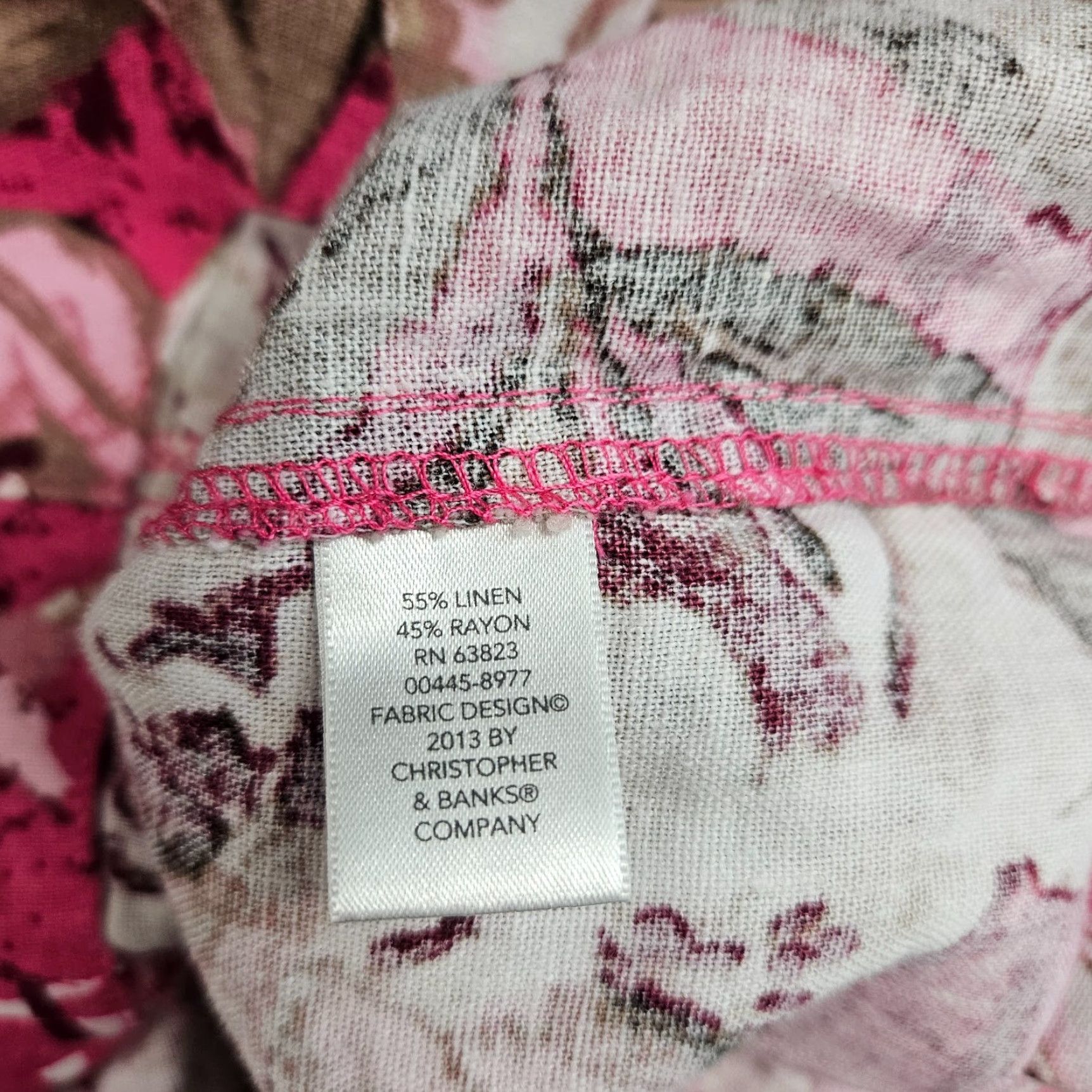 Vintage Christopher Banks Womens Jacket Sz Large Pink Tan Floral Linen Blend 3/4 Sleeve Size L / US 10 / IT 46 - 5 Thumbnail
