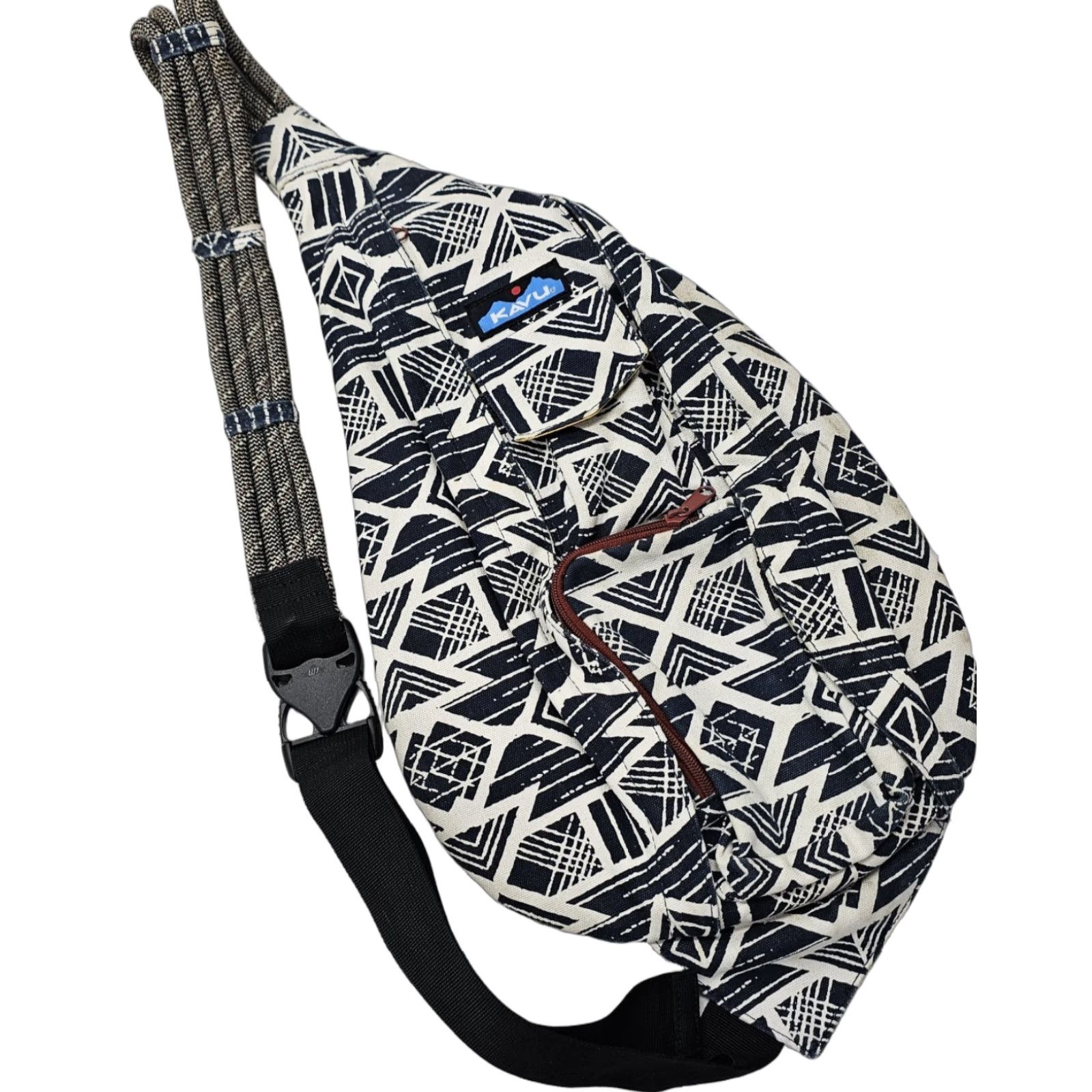 KAVU KAVU Rope Sling Bag Black Beige AZTEC Geometric TRIBAL Shoulder Backpack, Canvas, Cotton, Crossbody Strap, Adjustable, Medium, Men, Vintage: No Size ONE SIZE - 1 Thumbnail
