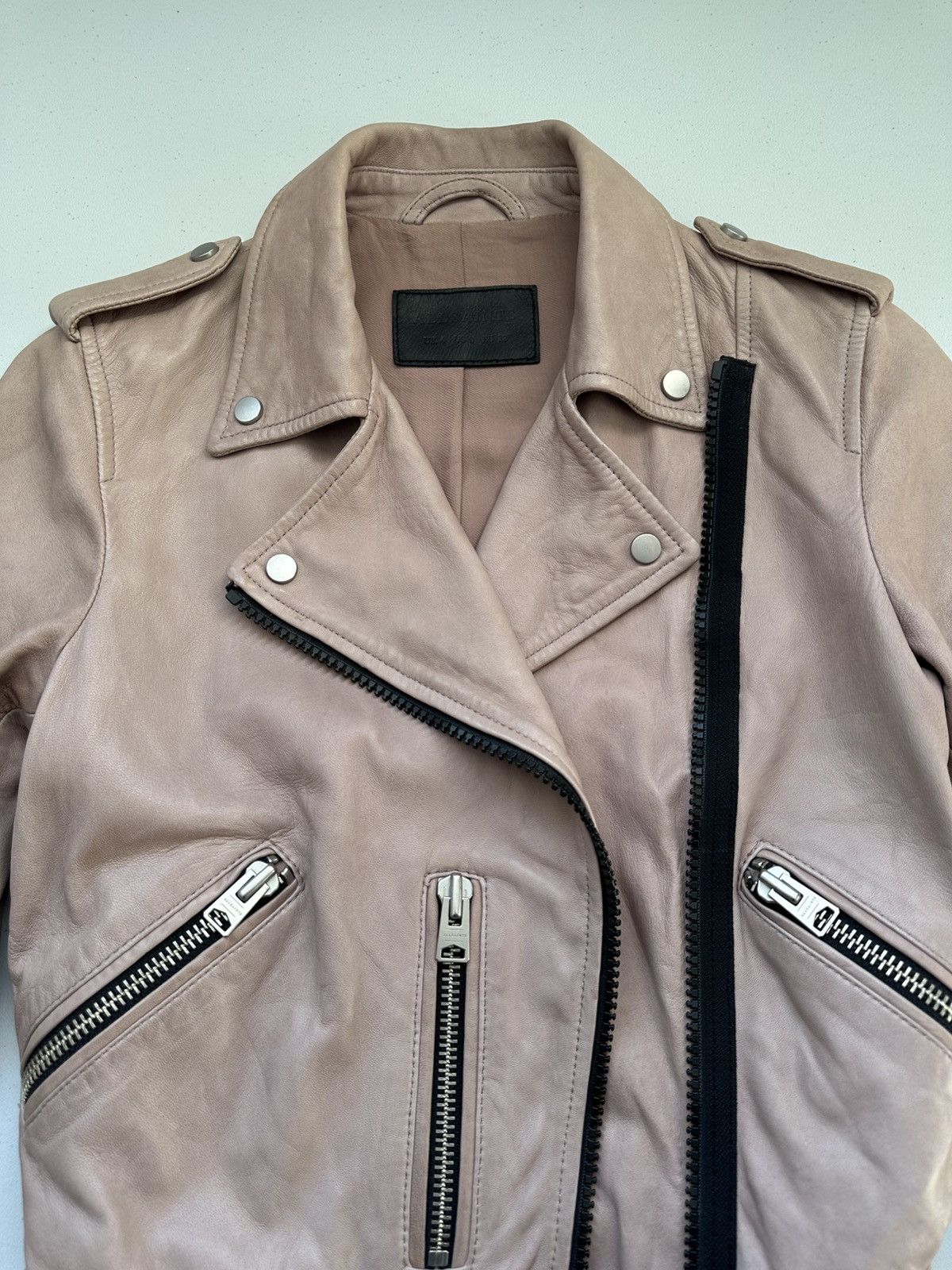 Allsaints AllSaints Wyatt Zip Biker Asymmetrical Leather Jacket Womens Size XS / US 0-2 / IT 36-38 - 8 Thumbnail