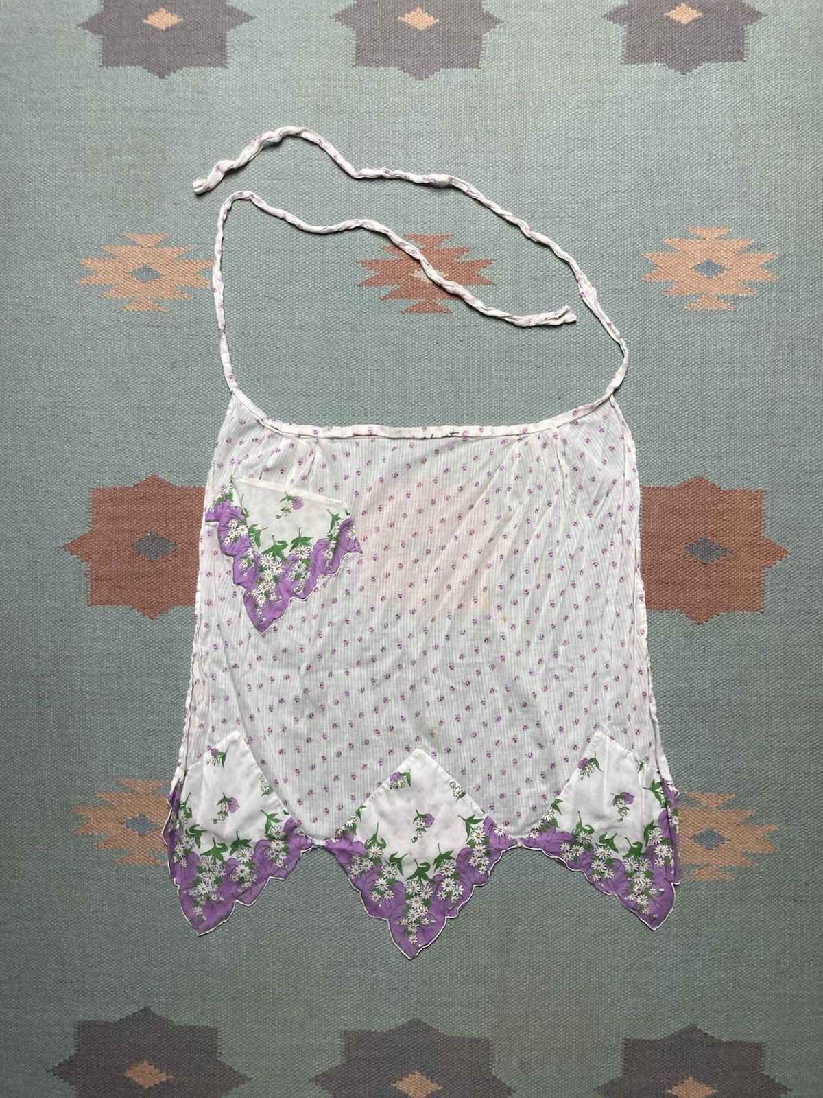 Vtg 1960s half apron floral print flowers lightweight cotton
