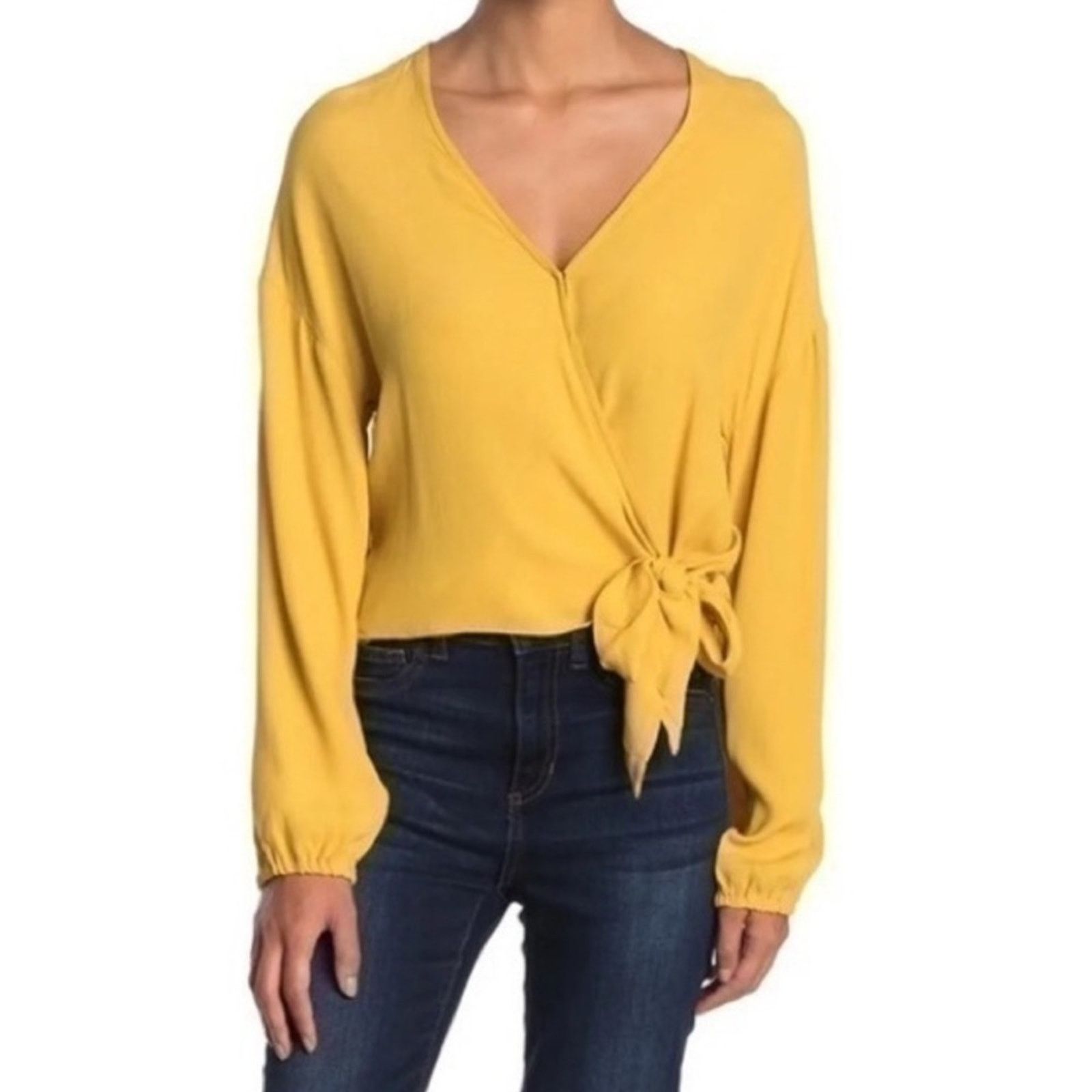 Madewell Madewell Raelynn Long Sleeve Gold Yellow Wrap Tie Top Size S Size S / US 4 / IT 40 - 1 Thumbnail