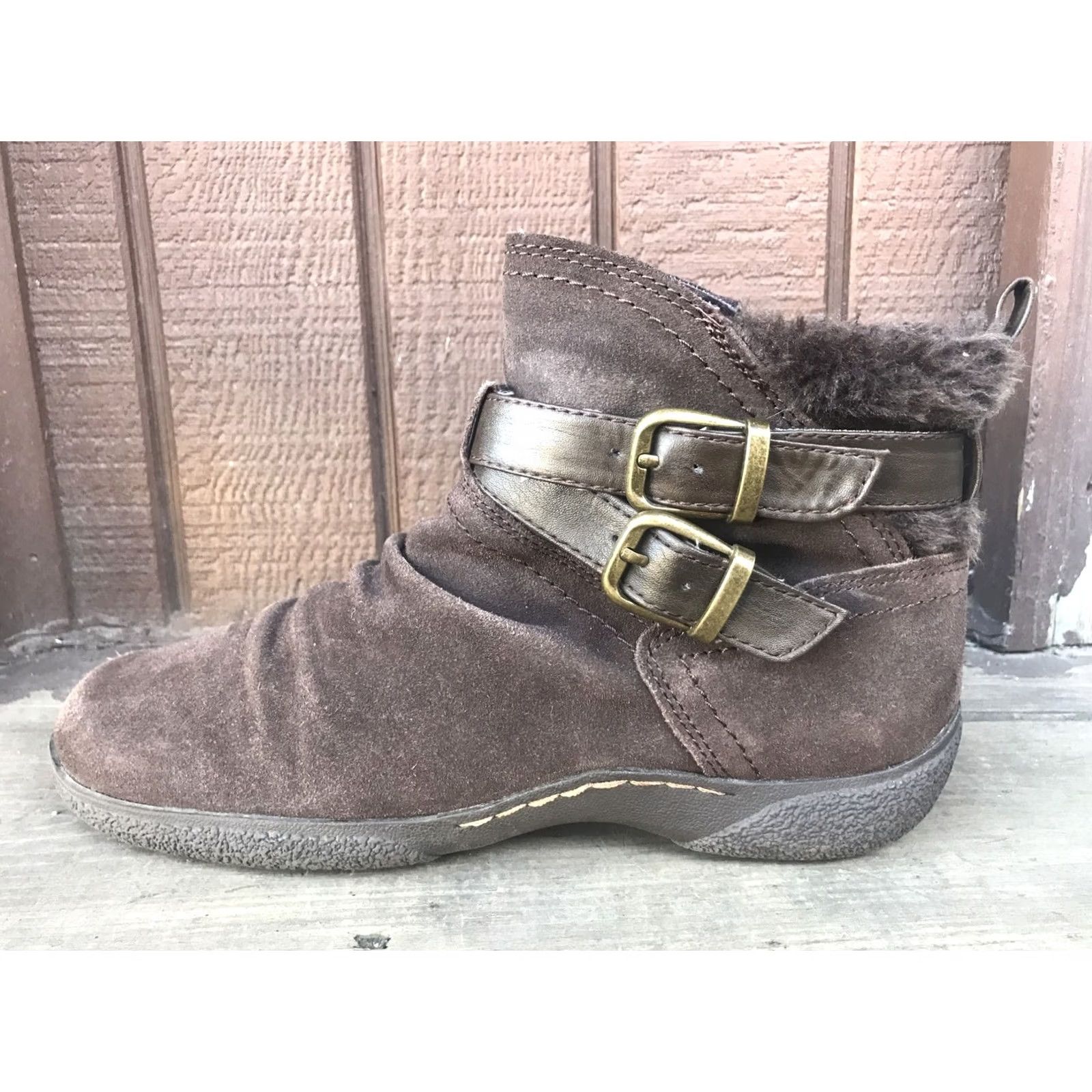 Vintage VINTAGE BASS ELLAMAY WOMENS SZ 9M BROWN LEATHER SIDEZIP BUCKLE MONKSTRAP ANKLE BOOTS-377 Size US 9 / IT 39 - 7 Thumbnail