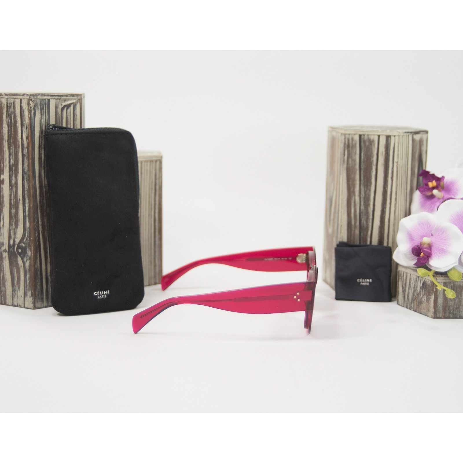 Celine Celine Fuchsia Acrylic Cat Eye Logo Sunglasses NWT Case Size ONE SIZE - 4 Thumbnail