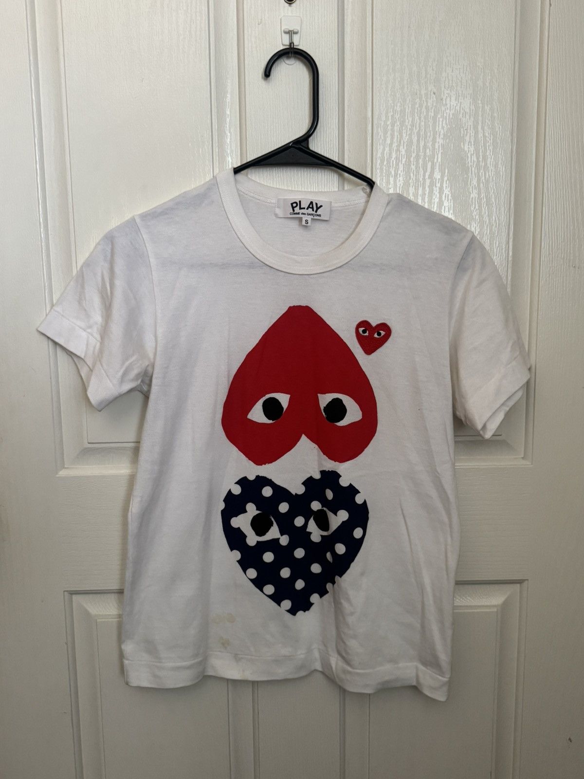 Comme des Garcons × Comme des Garcons PLAY White Comme Des Garçons Double Heart T-Shirt Size US S / EU 44-46 / 1 - 1 Thumbnail
