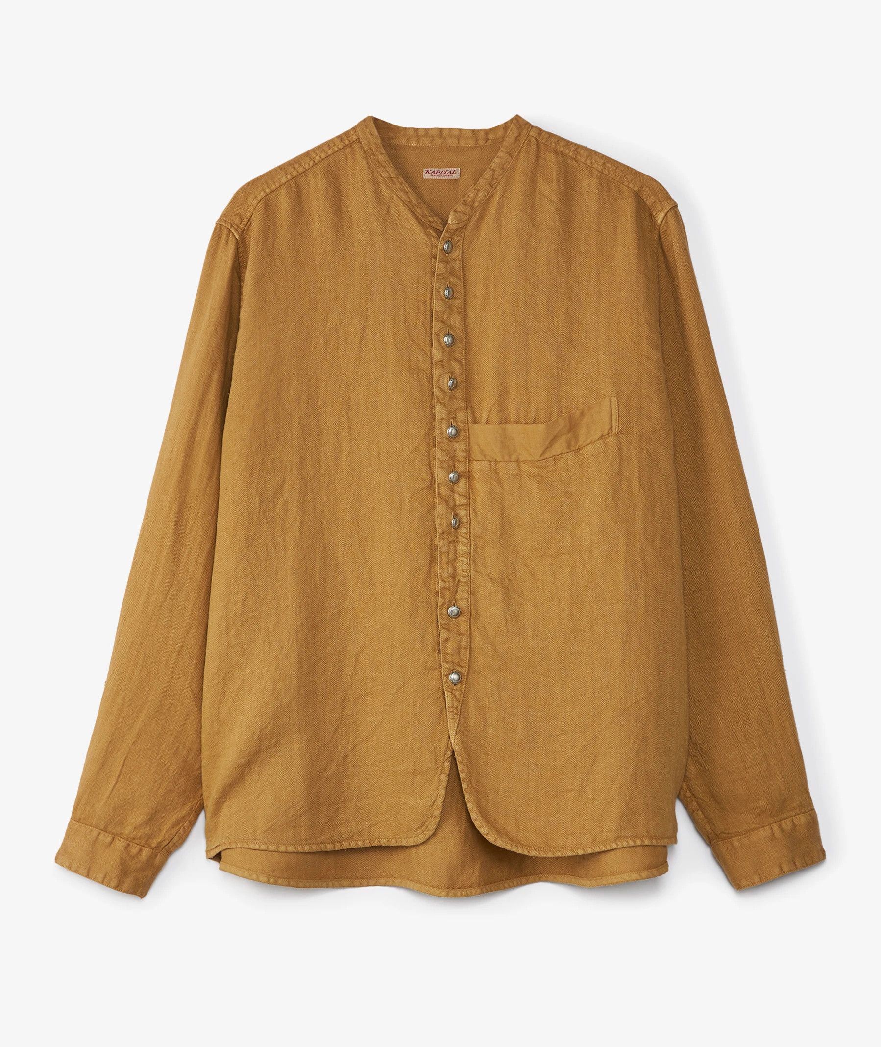 Kapital [2] Gauze Linen Herringbone Stand Penny Shirt in Gold (SS23) Size US M / EU 48-50 / 2 - 10 Thumbnail