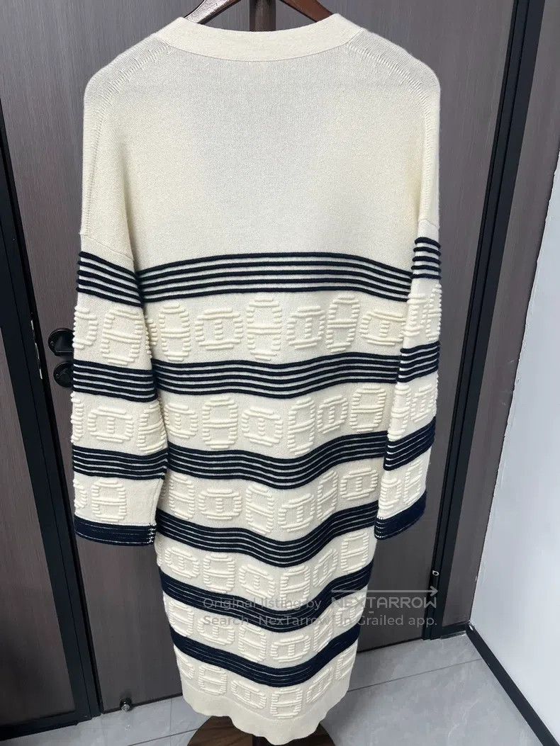 Hermes Hermes Pig Nose Striped Long Knit Cardigan, 64% Cashmere + Size XXS / US 00 / IT 34 - 2 Thumbnail