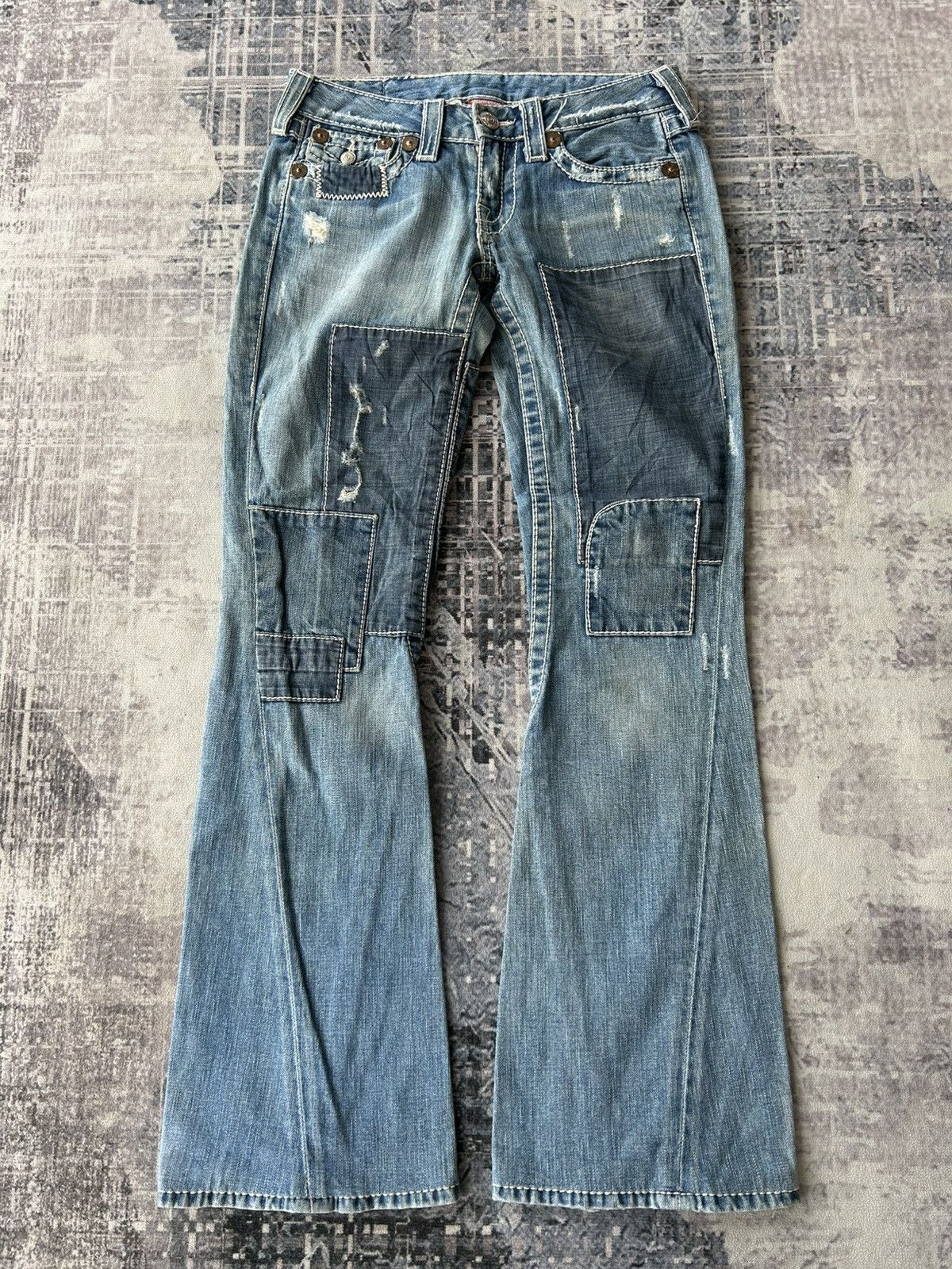 If Six Was Nine True Religion Flared Patchwork Jeans Size US 28 / EU 44 - 2 Thumbnail