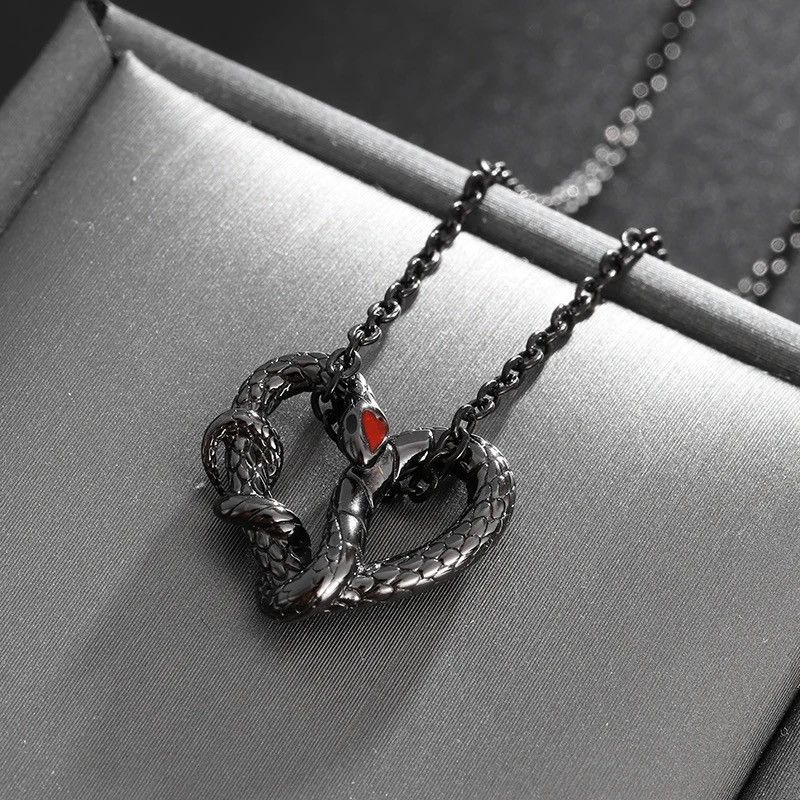 Jewelry Black Heart Shaped Ouroboros Pendant Necklace Size ONE SIZE - 3 Thumbnail
