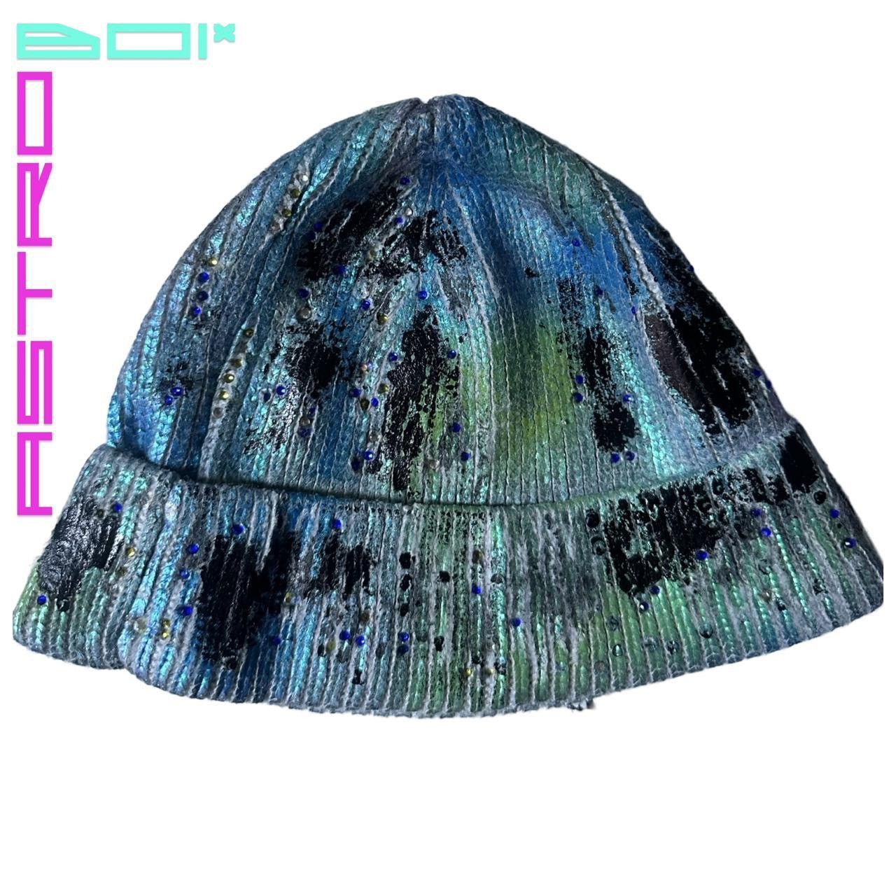 Other ASTROBOI* Deep Ocean Blue Green Iridescent Rhinestone Beanie Size ONE SIZE - 4 Thumbnail