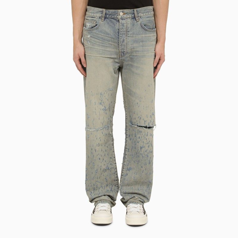 image of Amiri Antique Indigo Jeans With Rips in Light Blue, Men's (Size 31)