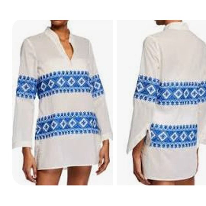 Tory Burch Tory Burch Stephanie Embroidered Coverup Tunic Ivory blue Size L / US 10 / IT 46 - 2 Thumbnail