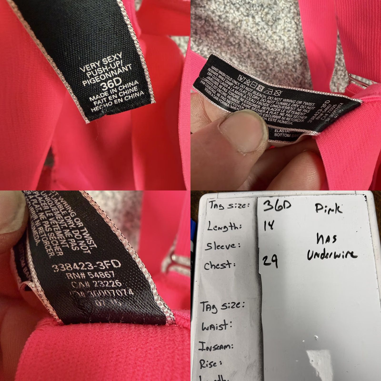 Victoria's Secret VINTAGE? No. Victoria's Secret Very Sexy Push Up Bra 36D Pink Lace Underwire Padded Romantic Size ONE SIZE - 8 Thumbnail