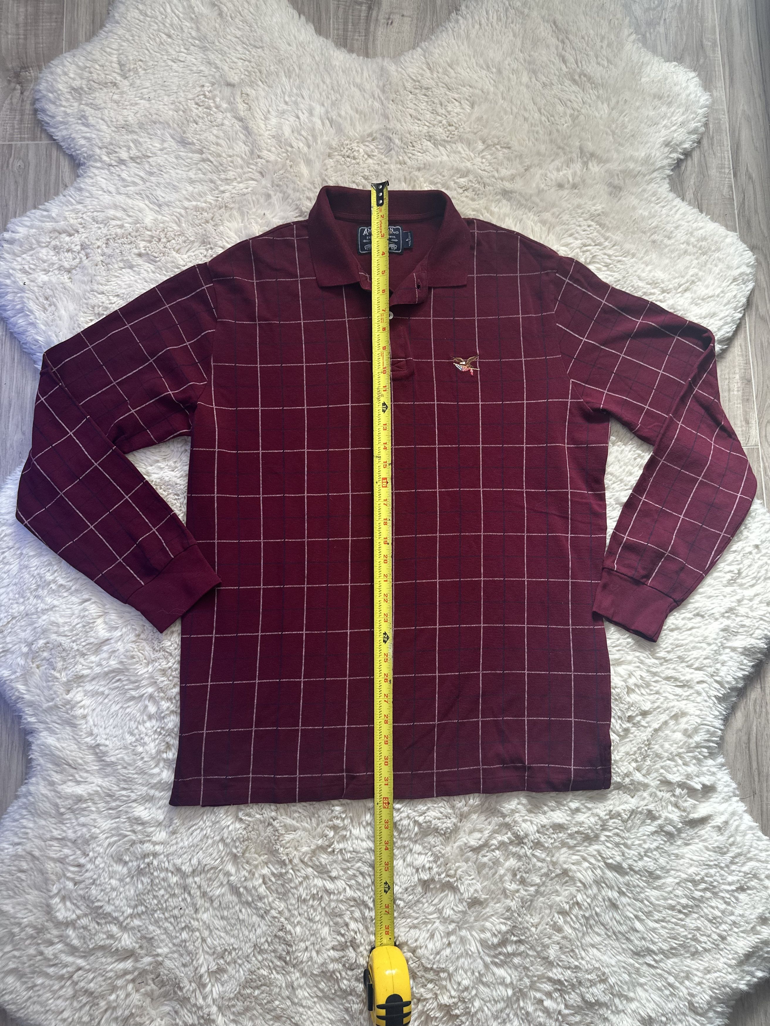 Vintage Vintage American Living burgundy plaid long sleeve polo Size US L / EU 52-54 / 3 - 6 Thumbnail