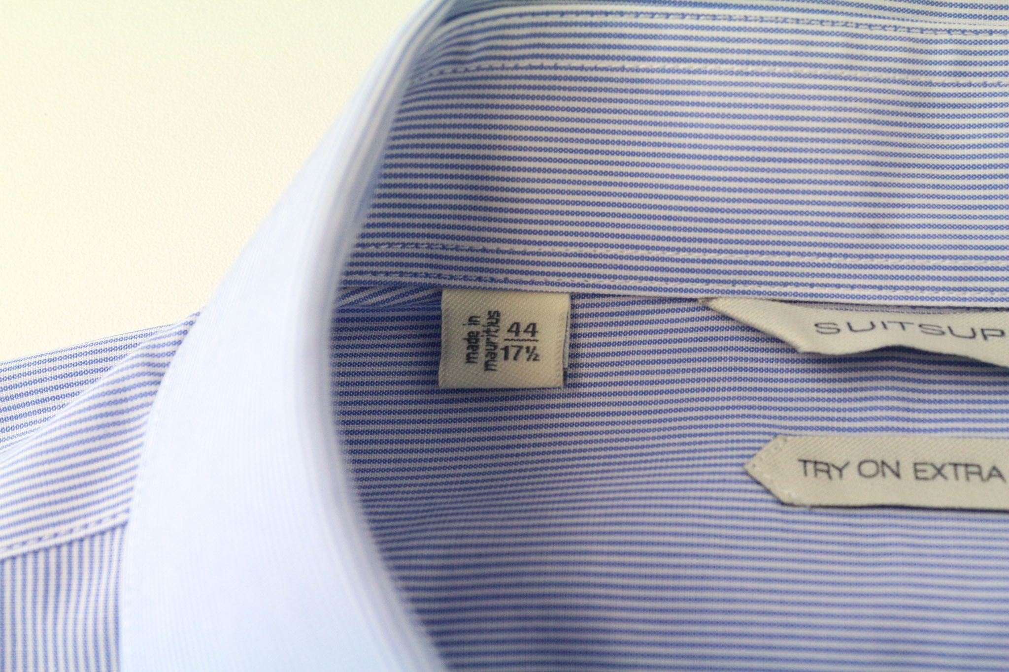 Suitsupply 44/17 1/2 Extra Slim Blue Cotton Stripe Shirt 75535 Size US L / EU 52-54 / 3 - 5 Thumbnail