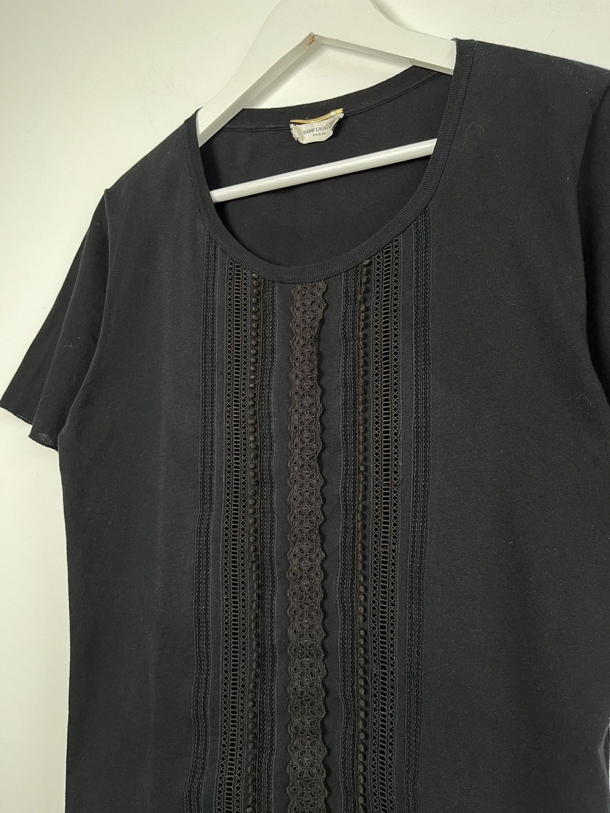 Saint Laurent Paris SS16 Saint Laurent Crochet & Lace Vertical Inserts Black Tee Size US XS / EU 42 / 0 - 2 Thumbnail