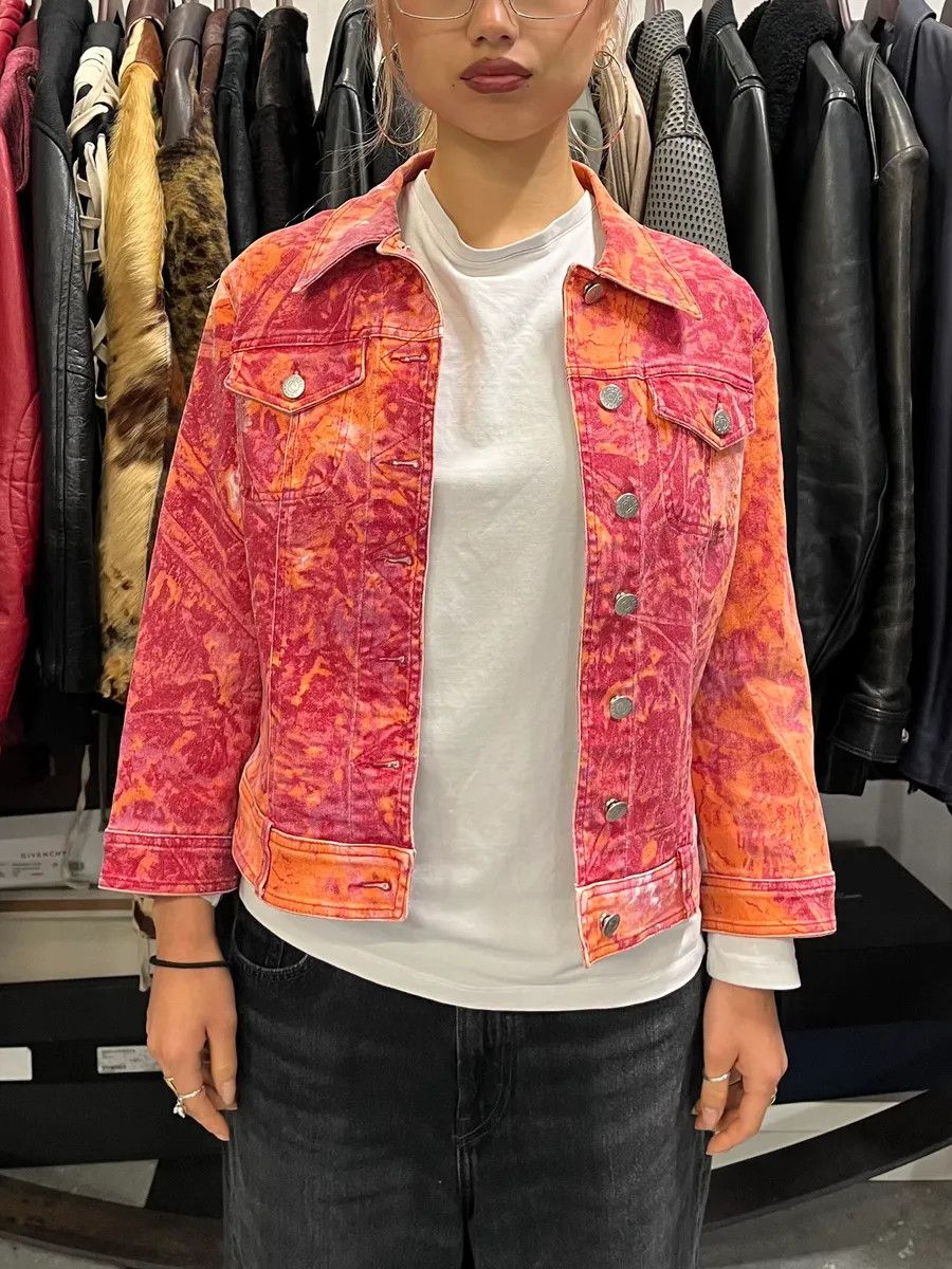 Roberto Cavalli 2000s Cavalli Orange Fire Denim Jacket Size S / US 4 / IT 40 - 2 Thumbnail