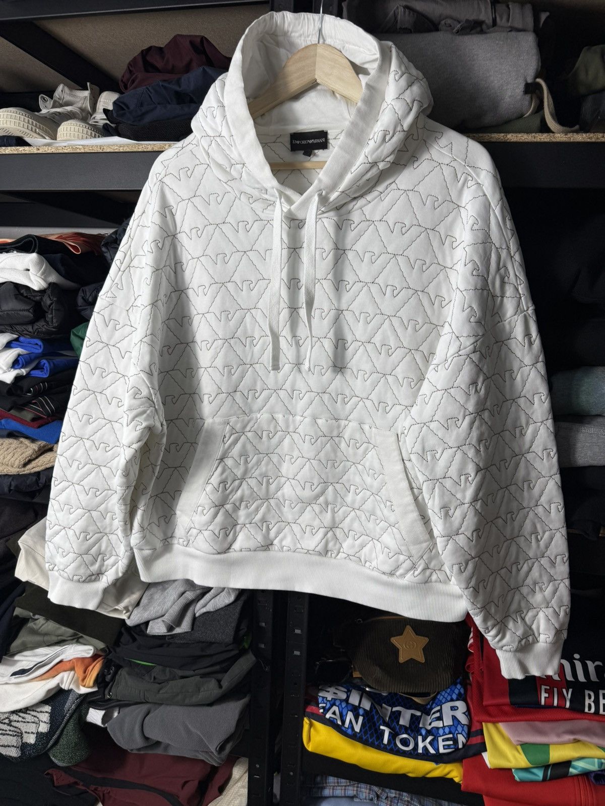 Emporio Armani Emporio Armani Women Quilted Monogram Hoodie White Oversized Size XL / US 12-14 / IT 48-50 - 10 Thumbnail