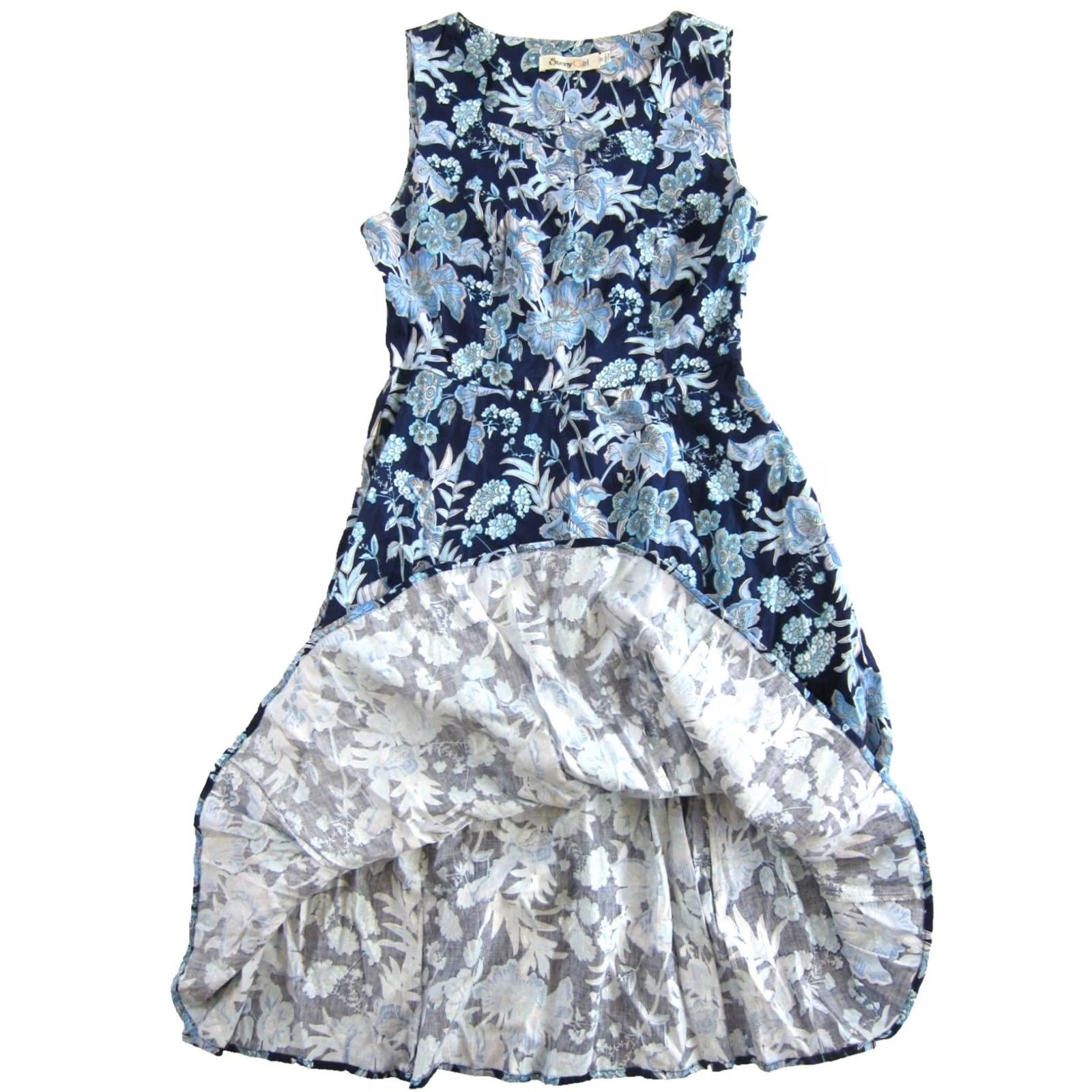 Vintage Sunny Girl Blue White Floral V-Neck Sleeveless Midi Dress Medium Sun Dress Size M / US 6-8 / IT 42-44 - 5 Thumbnail