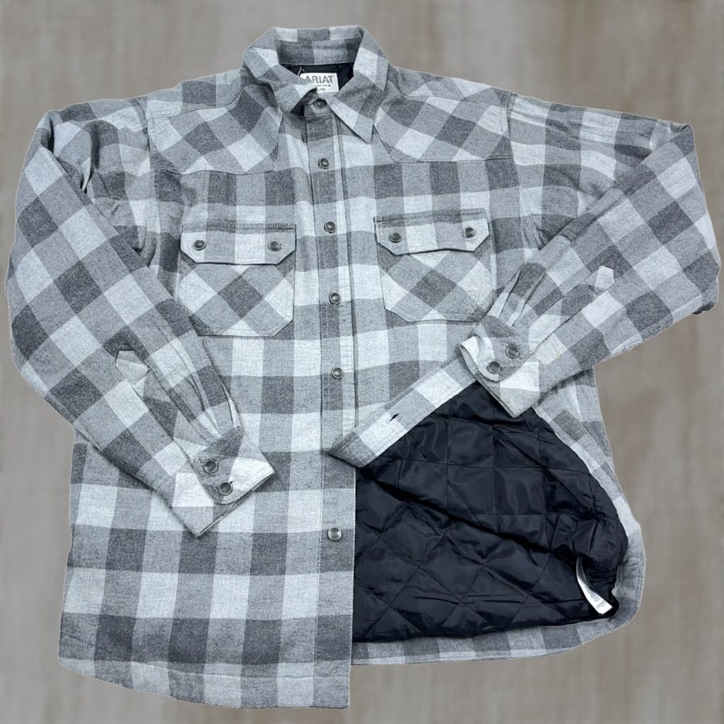 Ariat Ariat Shacket Men L Gray Buffalo Plaid Flannel Shirt Jacket Blanket Lined Shirt Jacket Regular Fit Quilted Lined Cotton Pocket Jacket Size US L / EU 52-54 / 3 - 1 Thumbnail
