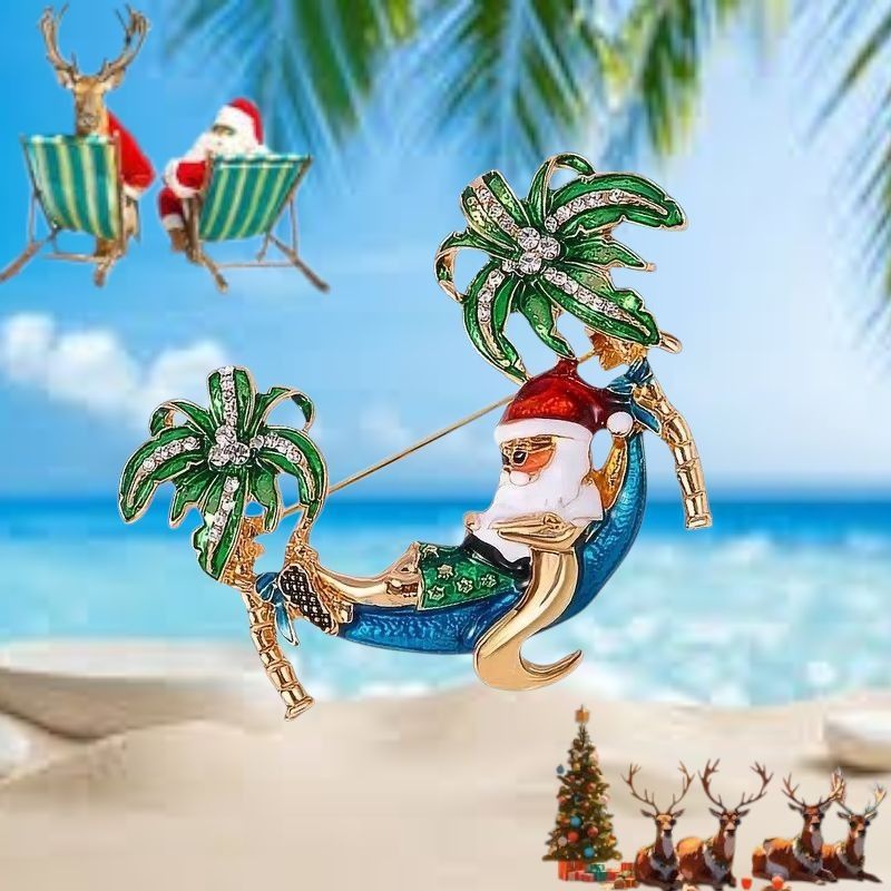 Handmade Palm tree Santa Brooch Pin New Beach Bound Coming to Coast I Size ONE SIZE - 1 Thumbnail