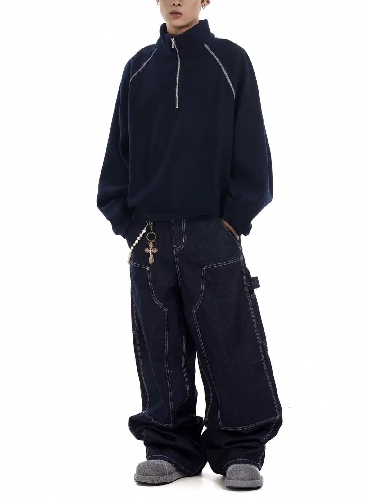 Japanese Brand × Vintage Dark Blue Silhouette Baggy Denim Size US 35 - 3 Thumbnail