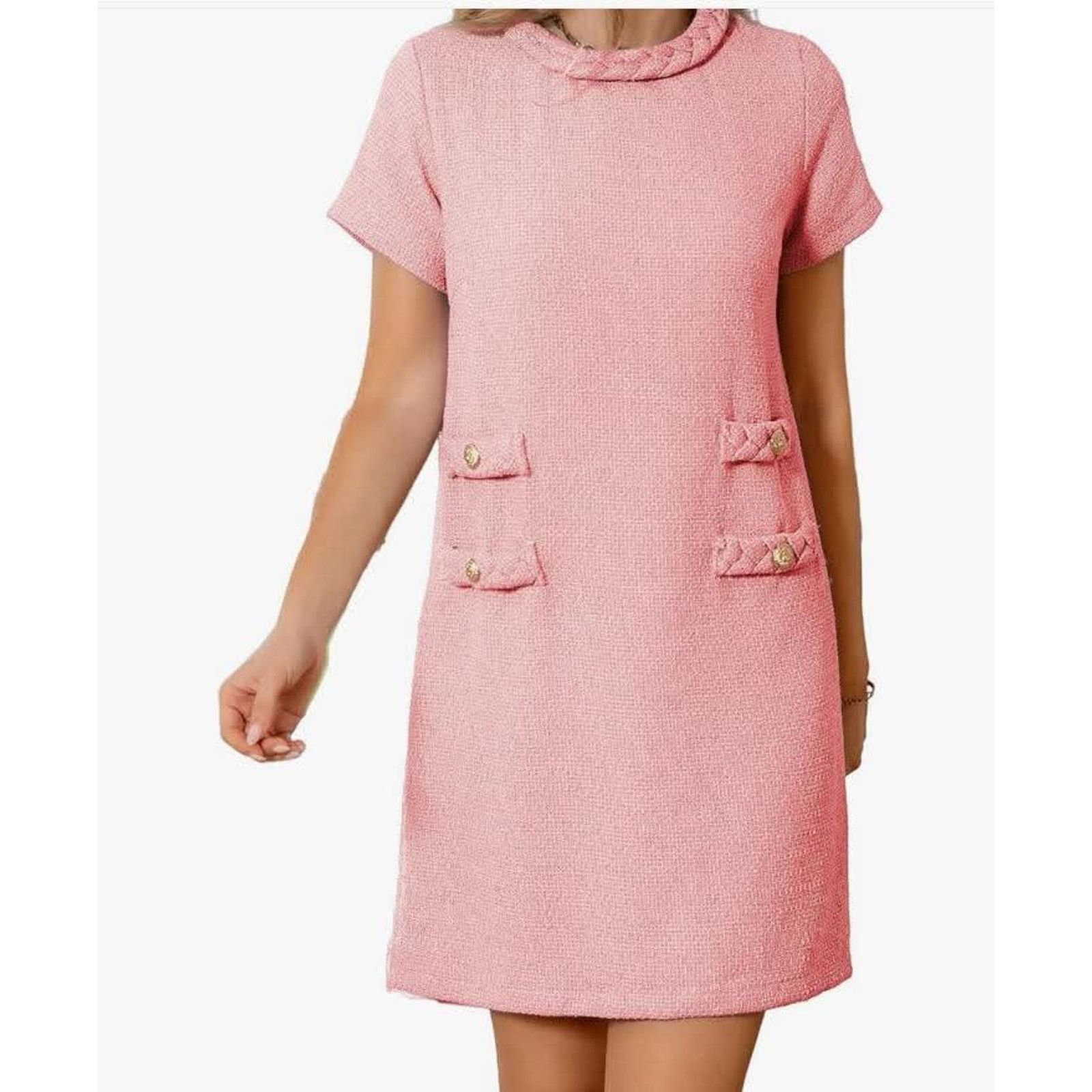 The Unbranded Brand Women's Tweed Dress Short Sleeve Crew Neck A-line SIZE LARGE Size L / US 10 / IT 46 - 1 Thumbnail