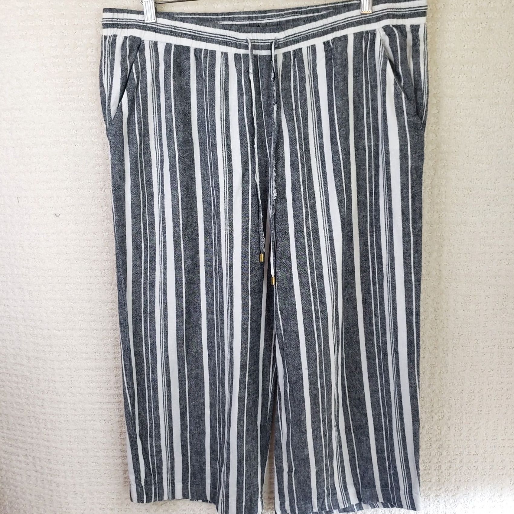 Ellen Tracy VINTAGE Ellen Tracy Womens Plus 1X Palazzo Pant Stripe Linen Blend Drawstring Wide Leg Size 40" / US 18 - 2 Thumbnail