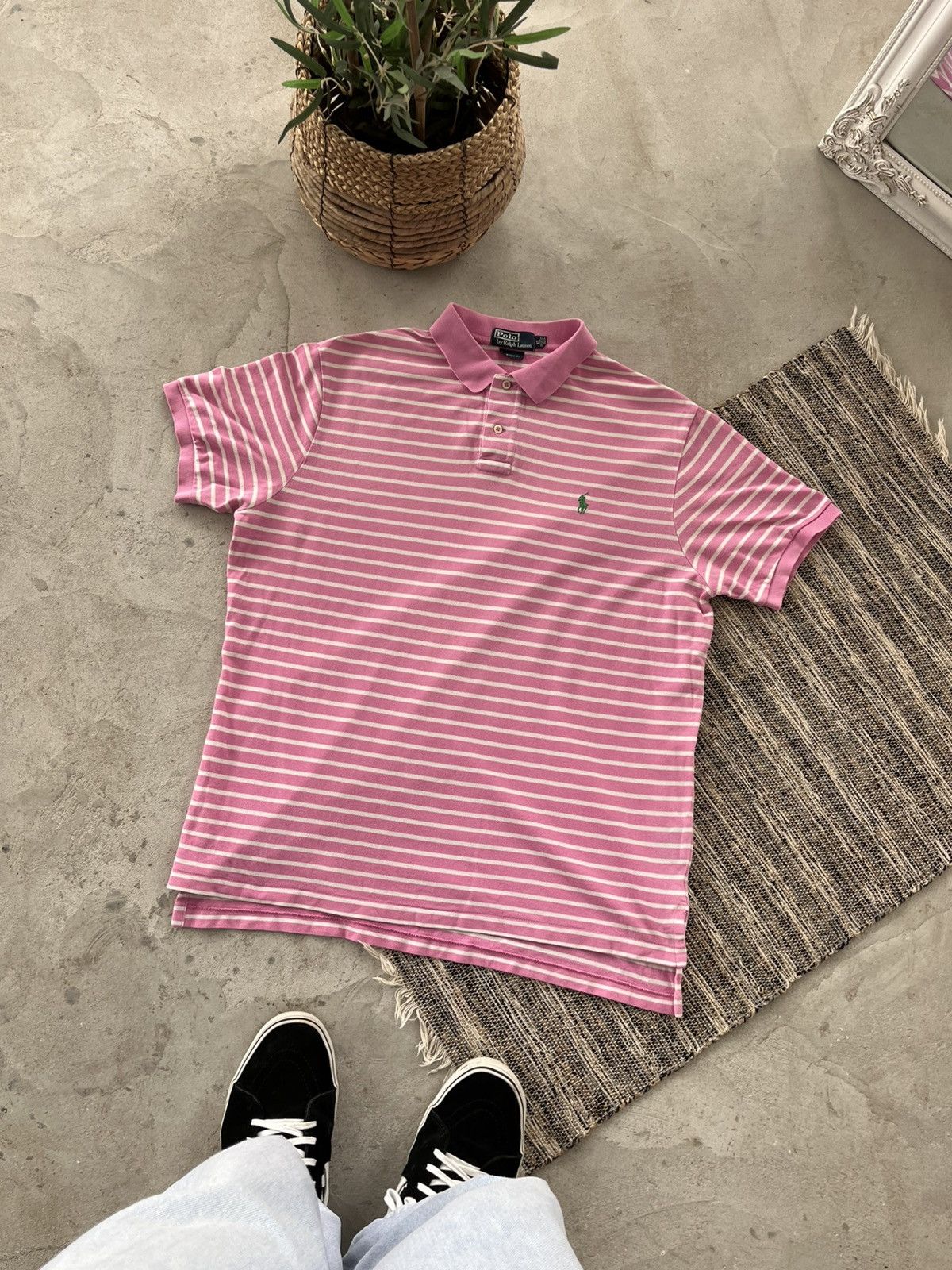 Polo Ralph Lauren Vintage Polo Ralph Lauren Pink White Striped Polo Shirt Y2K Size US XL / EU 56 / 4 - 1 Thumbnail