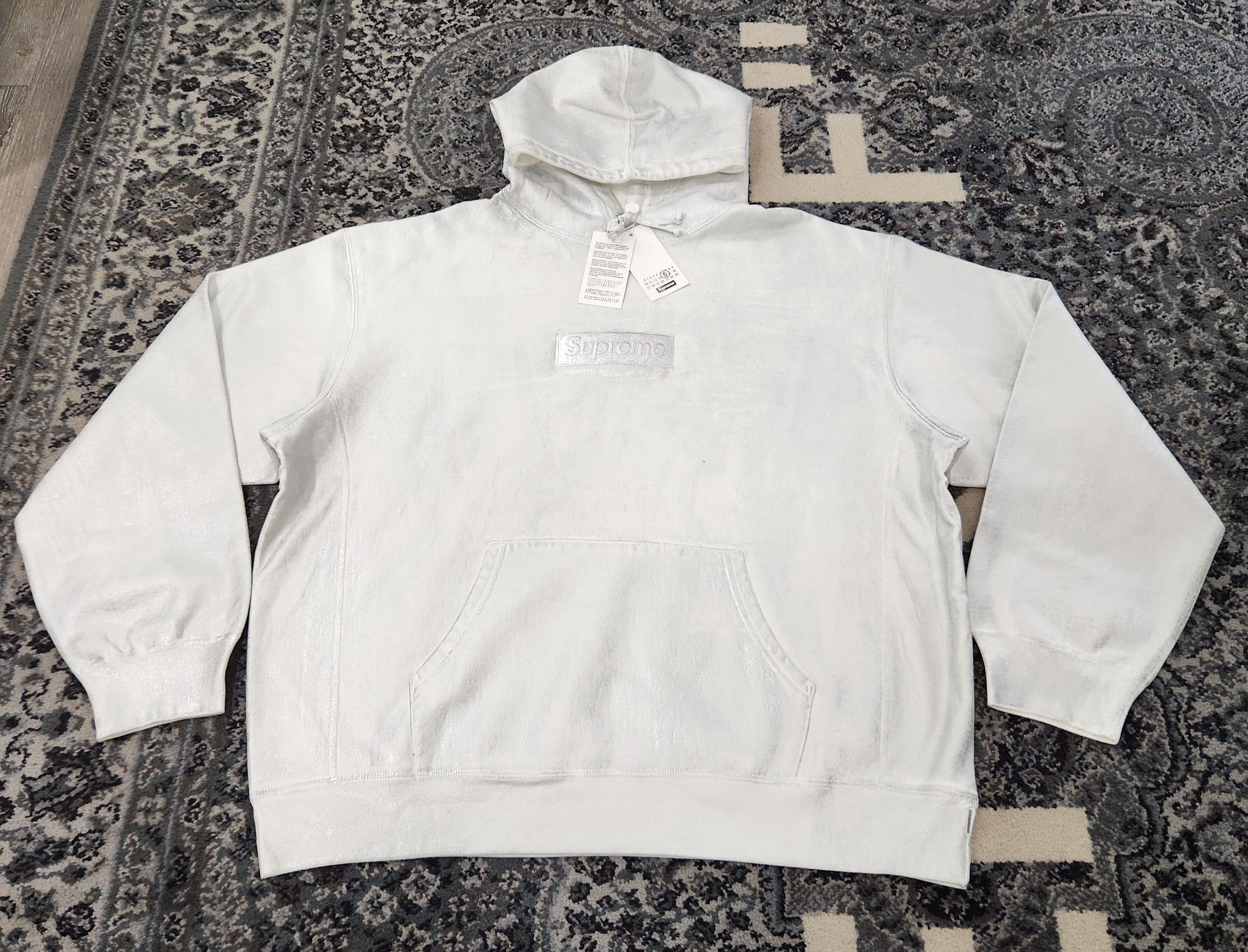 image of Supreme Mm6 Maison Margiela Foil Box Hoodie - Logo in White, Men's (Size 2XL)