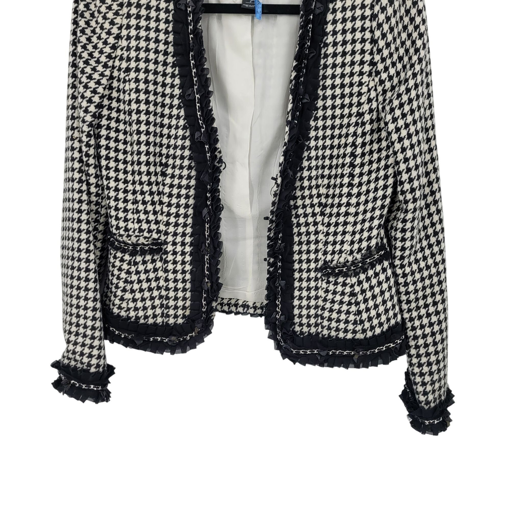 White House Black Market WHBM Womens Wool Blend Houndstooth Blazer Sz 2 Ruffle Chain Size XS / US 0-2 / IT 36-38 - 8 Thumbnail