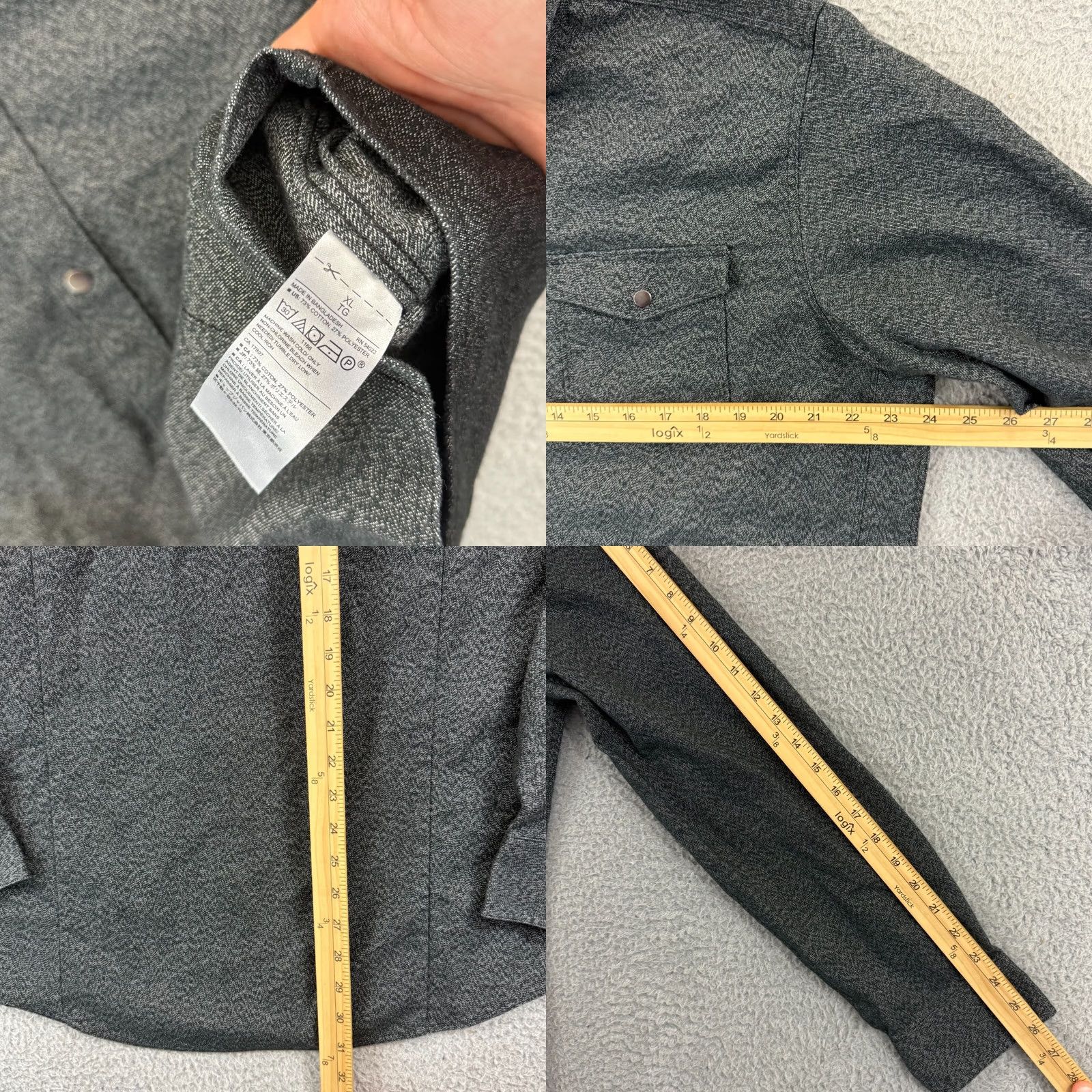 Banana Republic Banana Republic Shirt Men XL Black Slim Fit Dress Snap Button Preppy Long Sleeve Size 46R - 8 Thumbnail