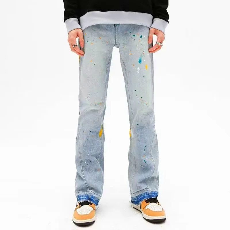 Japanese Brand × Vintage Ink Graffiti Baggy Ripped Flare Jeans Pants Size US 30 / EU 46 - 3 Thumbnail