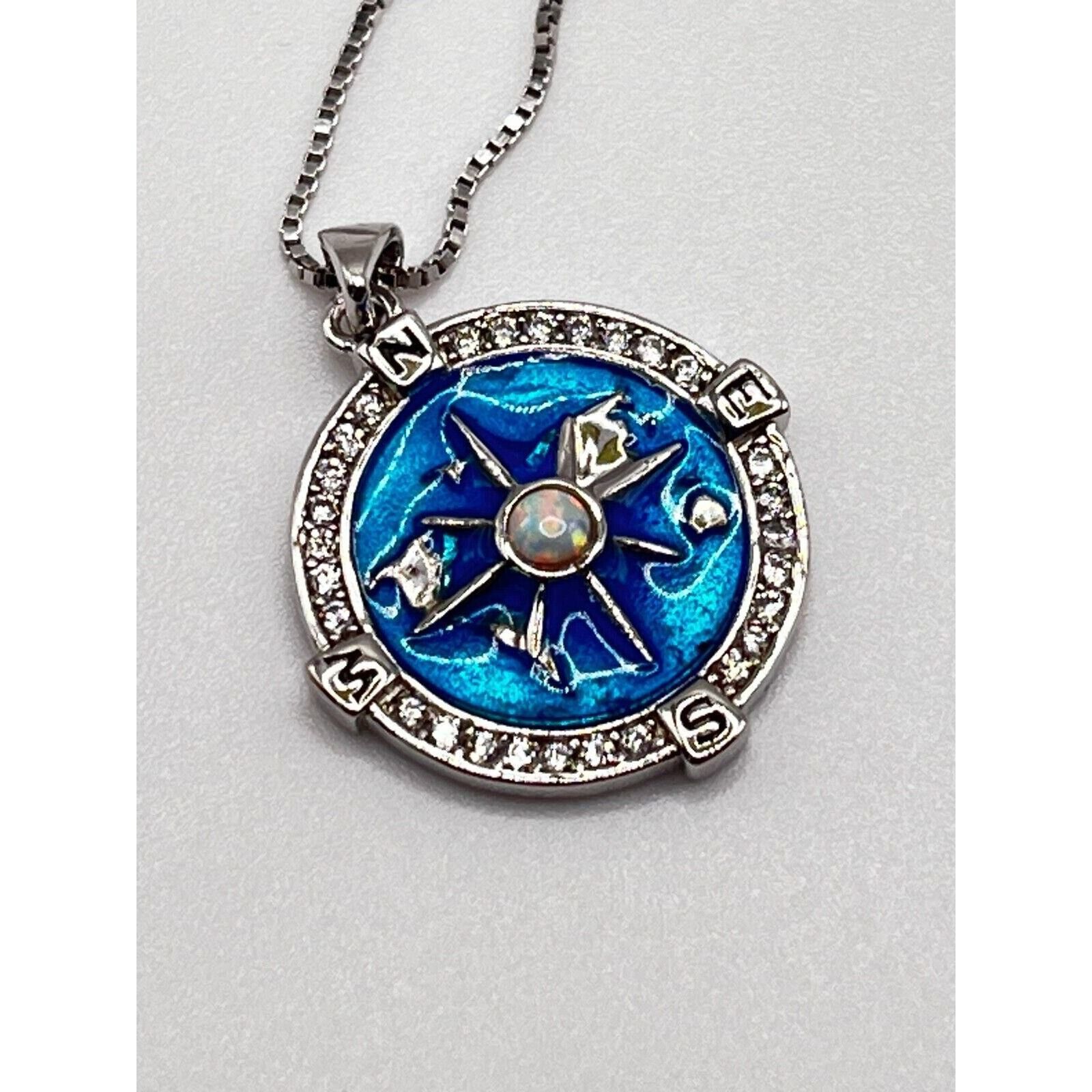 The Unbranded Brand Compass Pendant Necklace Silver Navy Travel Map Necklace 18" Size ONE SIZE - 4 Thumbnail