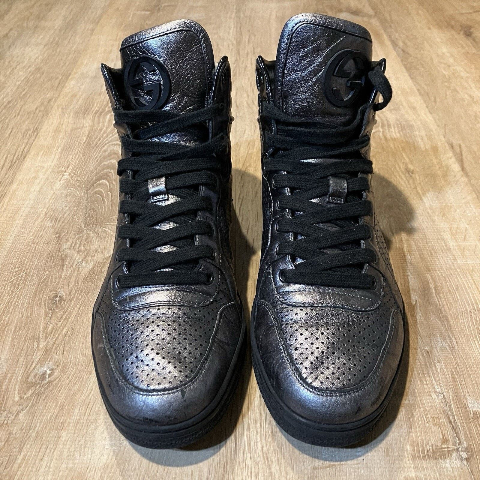 Gucci GUCCI GG Gray Platinum Metallic High Top Leather 322730 Size US 8.5 / EU 41-42 - 9 Thumbnail
