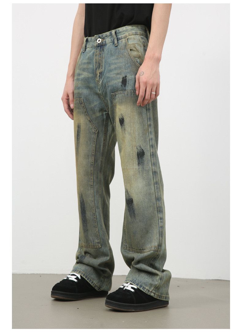 Vintage American men's loose flared ink-splashed distressed jeans Size US 32 / EU 48 - 4 Thumbnail